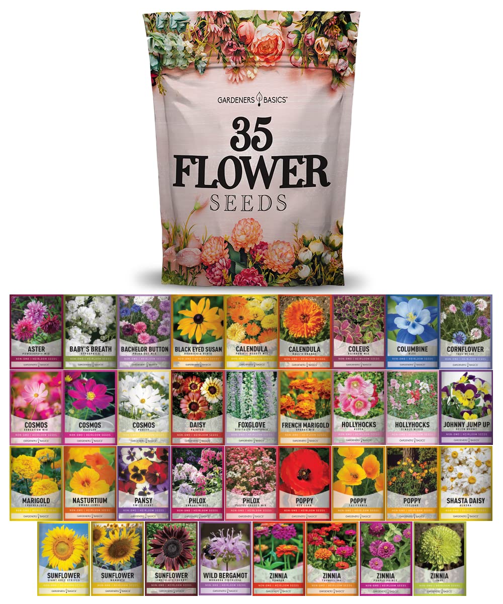 Gardeners Basics, Flower Seeds Packets for Planting 35 Individual Vari ...