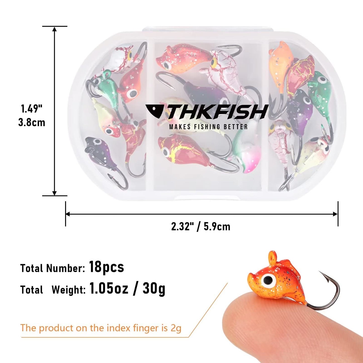 THKFISH Ice Fishing Jigs Kit, Jigs Heads for Ice Fishing Gear, Ice Fishing Lures for Panfish, Crappie, Walleye, Perch, Trout and Bluegill 18/40/70pcs