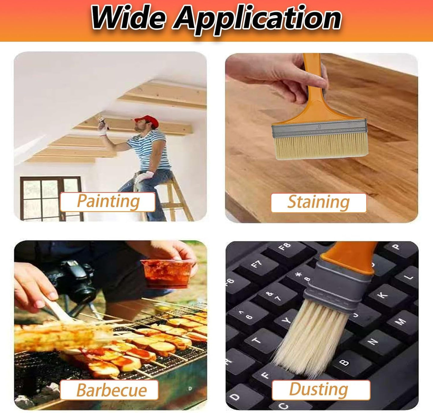 9Pack Chip Paint Brushes Soft Bristles Wall Painting Brush Varnish Wood Stain Brush Set for Furniture Fence Flat Brushes for Painting Oil Acrylic 1 1.5 2 2.5 3 4 5 6 8 inch