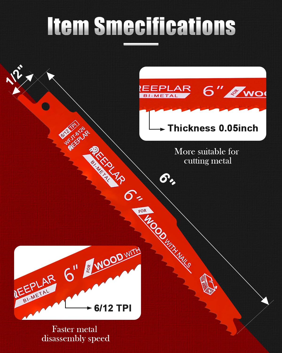 25 Pack 6 Inch 6/12 Tpi Reciprocating Saw Blades for Nail-Embedded Wood…