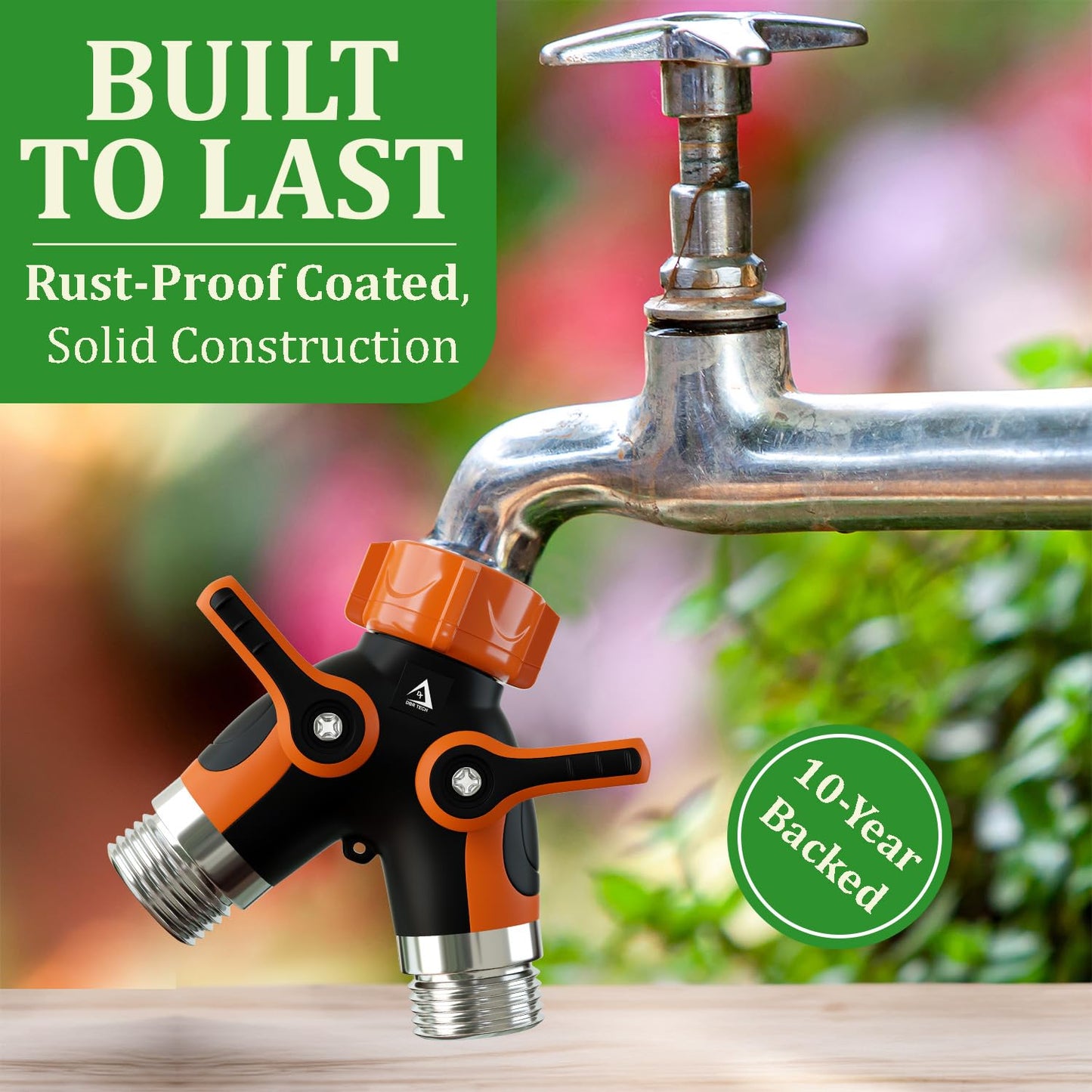 Hose Splitter 2 Way, Heavy Duty Metal Connector, Two Way Garden Hose Splitter, High Flow Spigot Faucet Bib Adapter, Solid Double Y Shut Off Valve for Outdoor Gardening Hoses, Orange