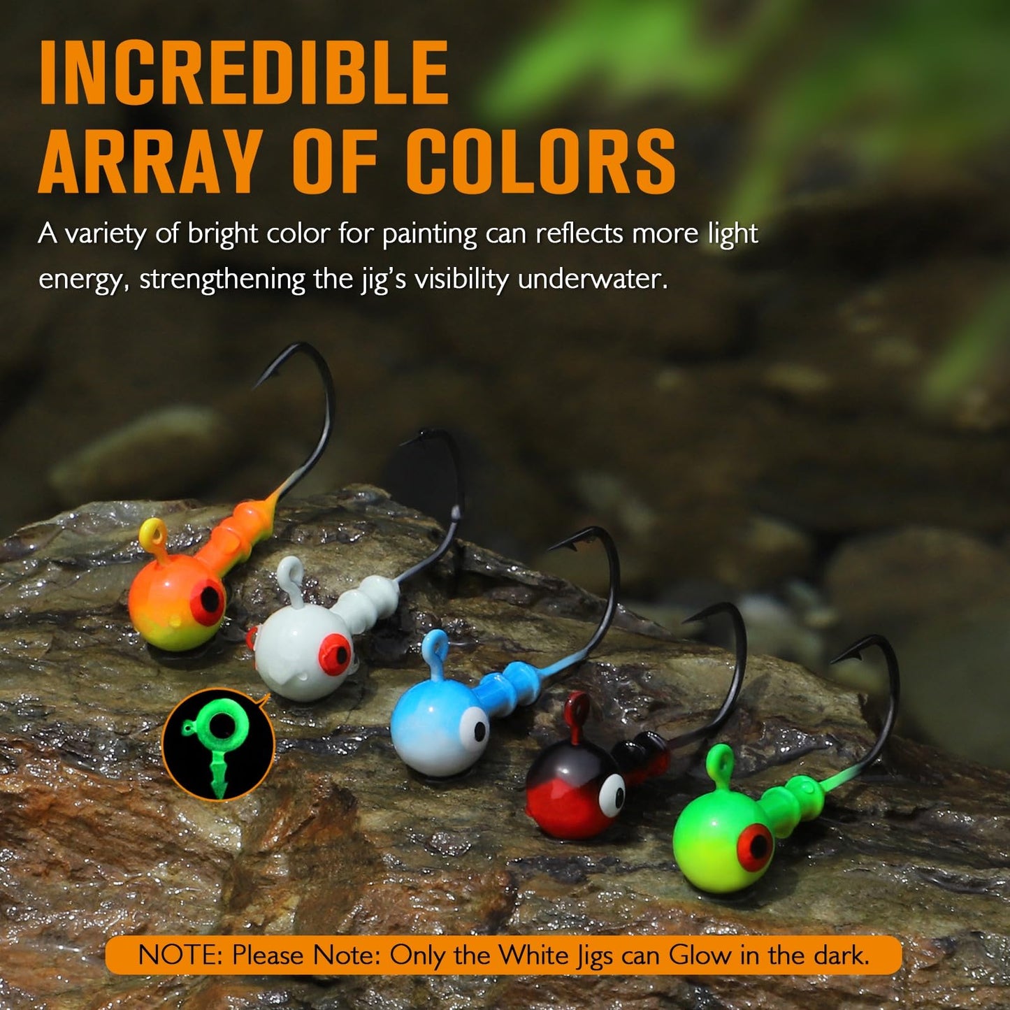 Dovesun Jig Heads for Fishing, Painted Jigheads with 3D Eye Ball Glowing Walleye | Bass | Crappie jigs 1/2oz 3/8oz 1/4oz 1/5oz 1/8oz 1/10oz 1/16oz 1/32oz Fishing Jig Hooks Assortment 15-40pcs