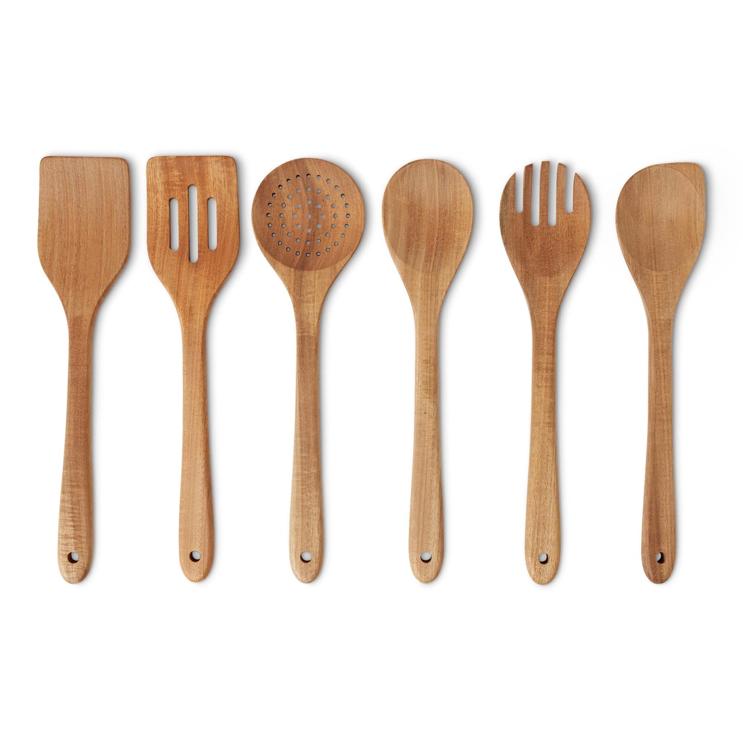 Amazon Basics Wooden Cooking Spoons, 6-Piece Set, Acacia Wood, Cookware-Safe