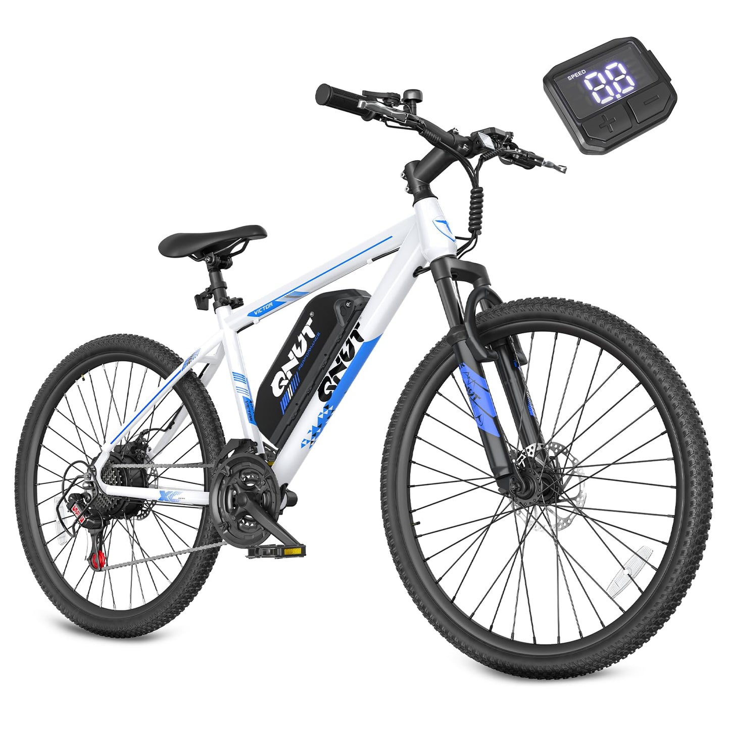 QNUT Electric Bike for Adults, 350W 26" Ebike for Teens 21 Speed 20Mph Up to 40Mile with Dual Disc Brake Commute E-Bike E-MTB for Men Women Electric Bicycles (Blue-White)
