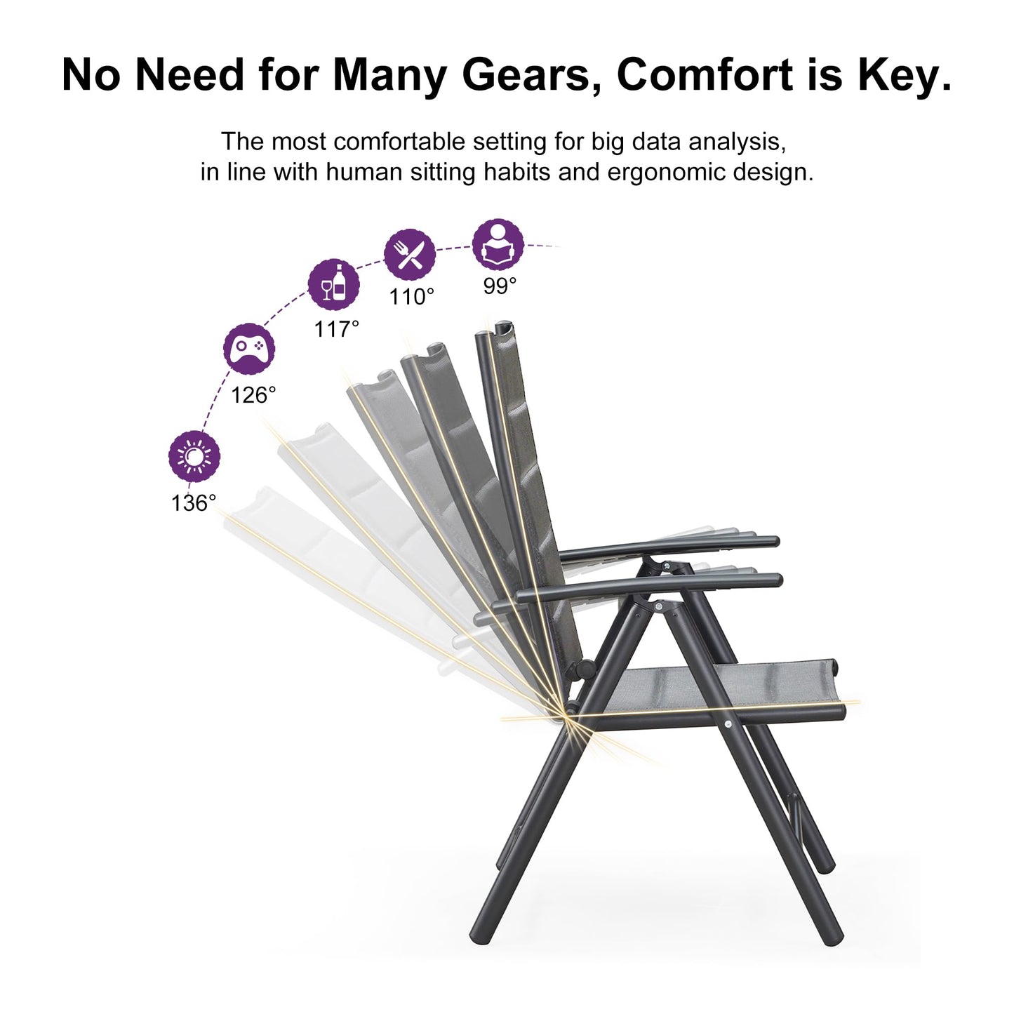 PURPLE LEAF 9 Pieces Outdoor Patio Dining Set with 8 Folding Portable Chairs and 1 Rectangle Aluminum Table, Foldable Adjustable High Back Reclining Chairs with Soft Cotton-Padded Seat, Grey