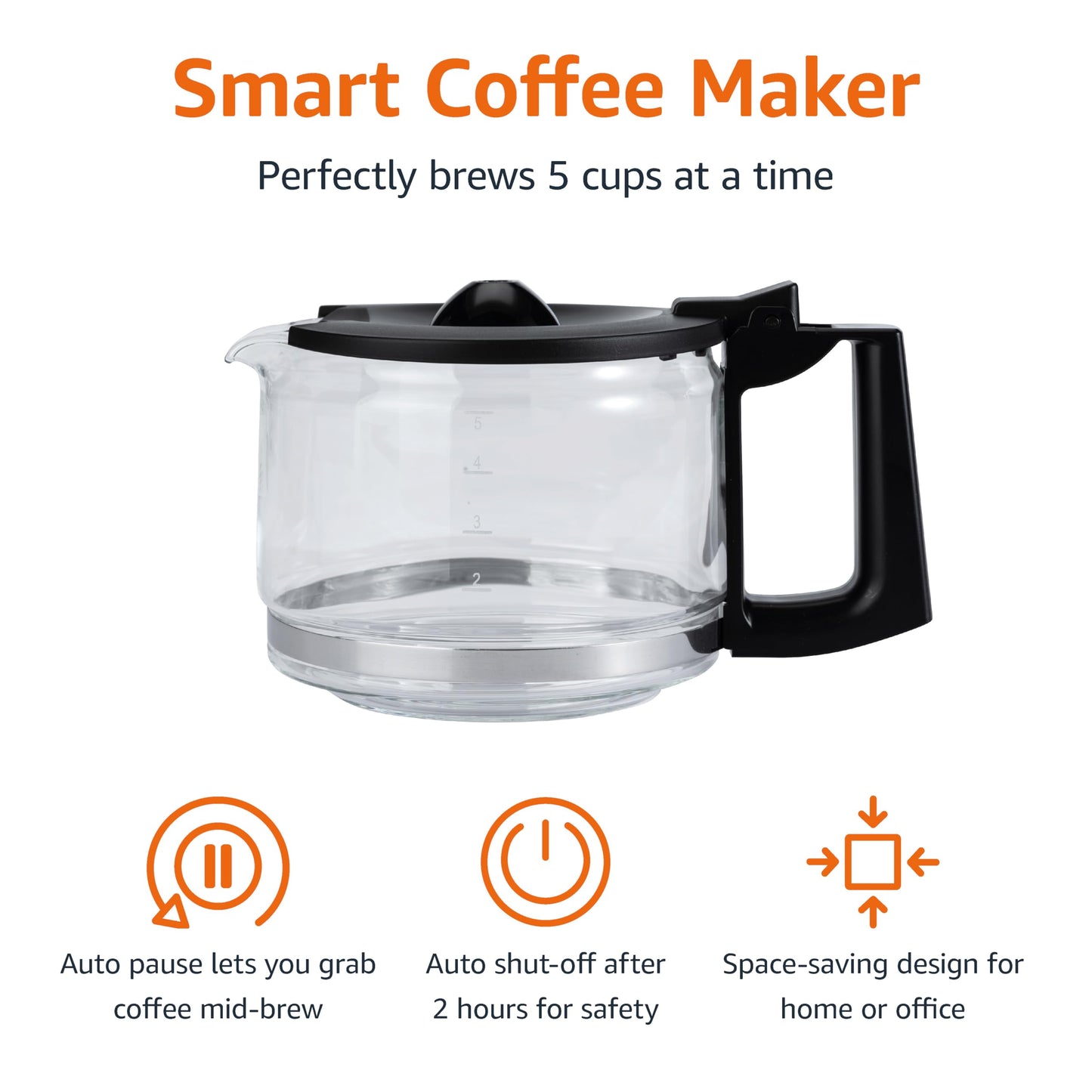 Amazon Basics Coffee Makers, 12-Cup Coffee Machines with Reusable Filter, Coffee Pots, Black & Stainless Steel