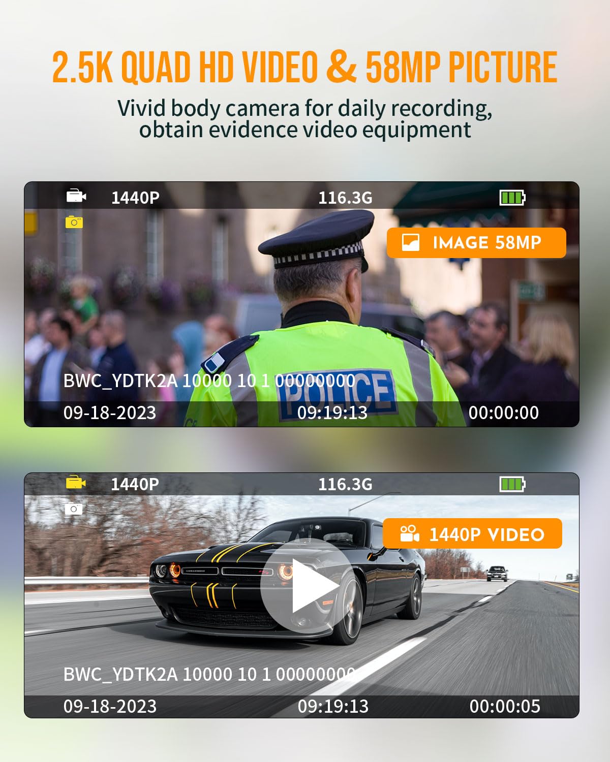 YULONGDT 128GB QHD 1440P Body Cameras with Audio and Video Recording, Multifunctional Body Camera with Night Vision,Loop Recording,3300mah Battery, Waterproof for Police,Delivering,Personal Recording