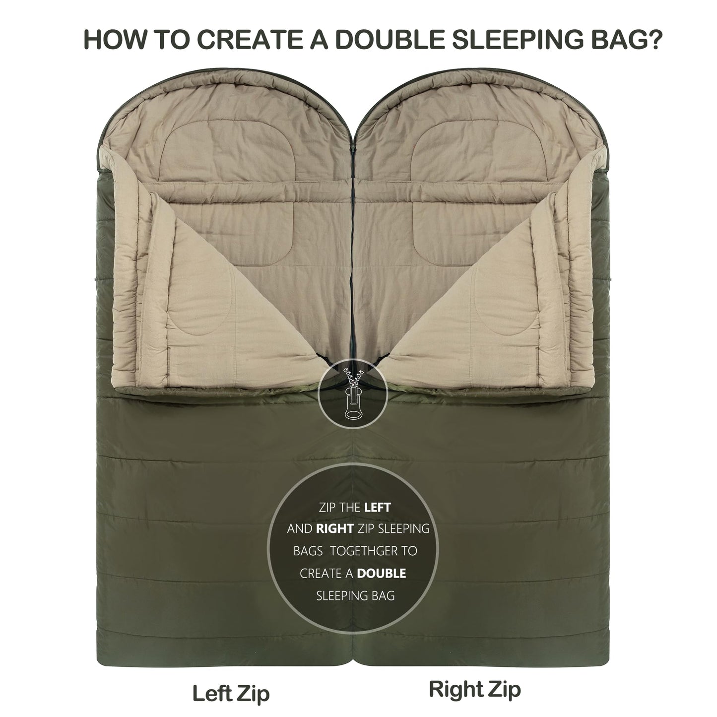 0 Degree Sleeping Bag 100% Cotton Flannel XXL for Adults Big and Tall Cold Weather Winter Zero Degree Camping,Free Compression Sack