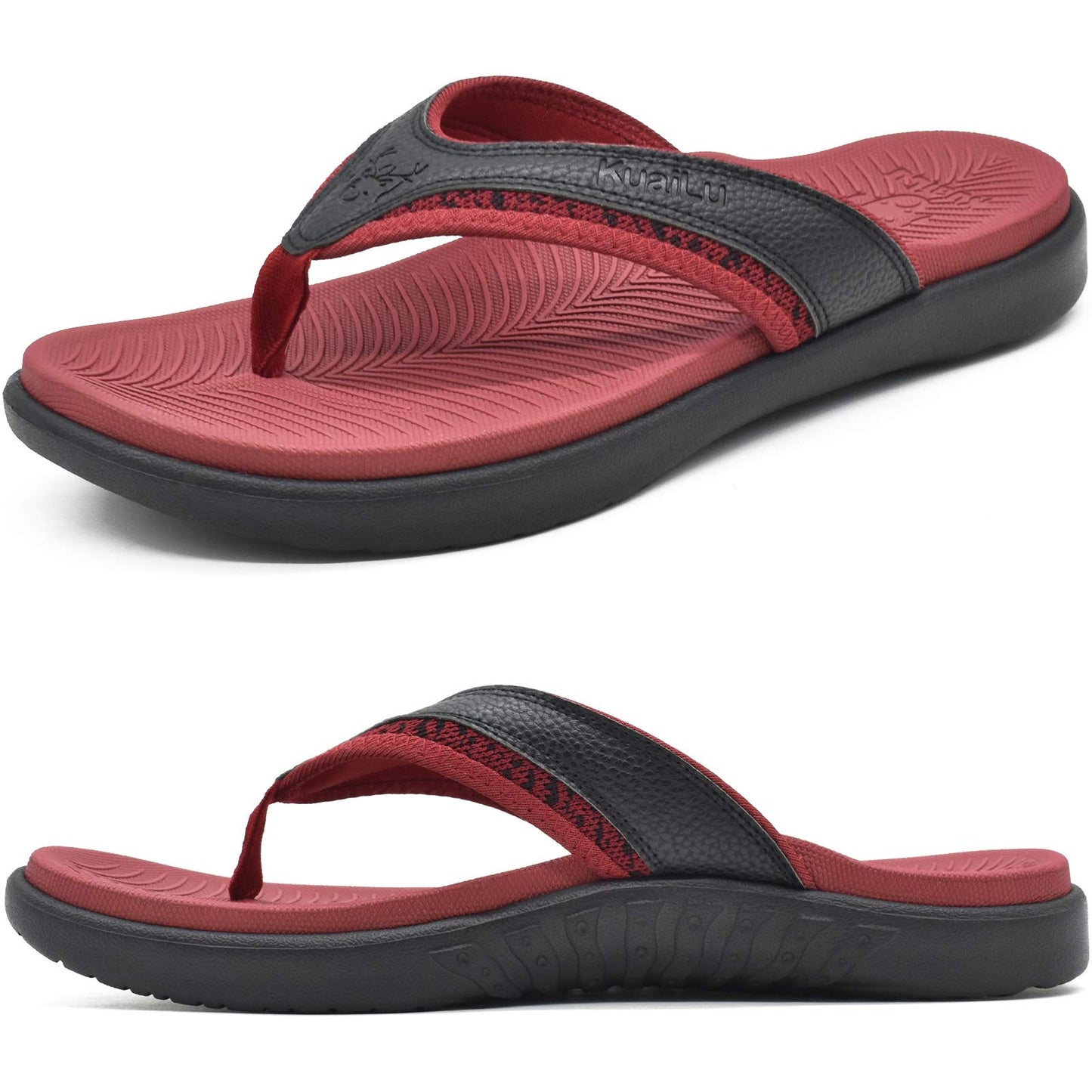 KuaiLu Mens Sport Flip Flops Comfort Orthotic Thong Sandals with Plantar Fasciitis Arch Support Outdoor Summer Beach Size 7~15