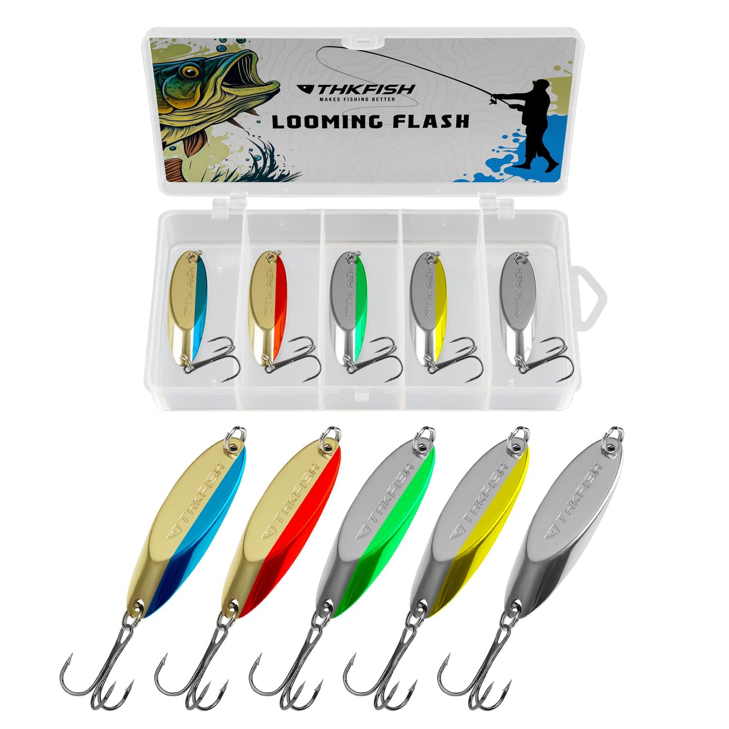 THKFISH Fishing Lures Trout Lures Fishing Spoons Lures for Trout Pike Bass Crappie Walleye 1/8oz 1/5oz 1/4oz 3/8oz 1/2oz 3/4oz 5pcs