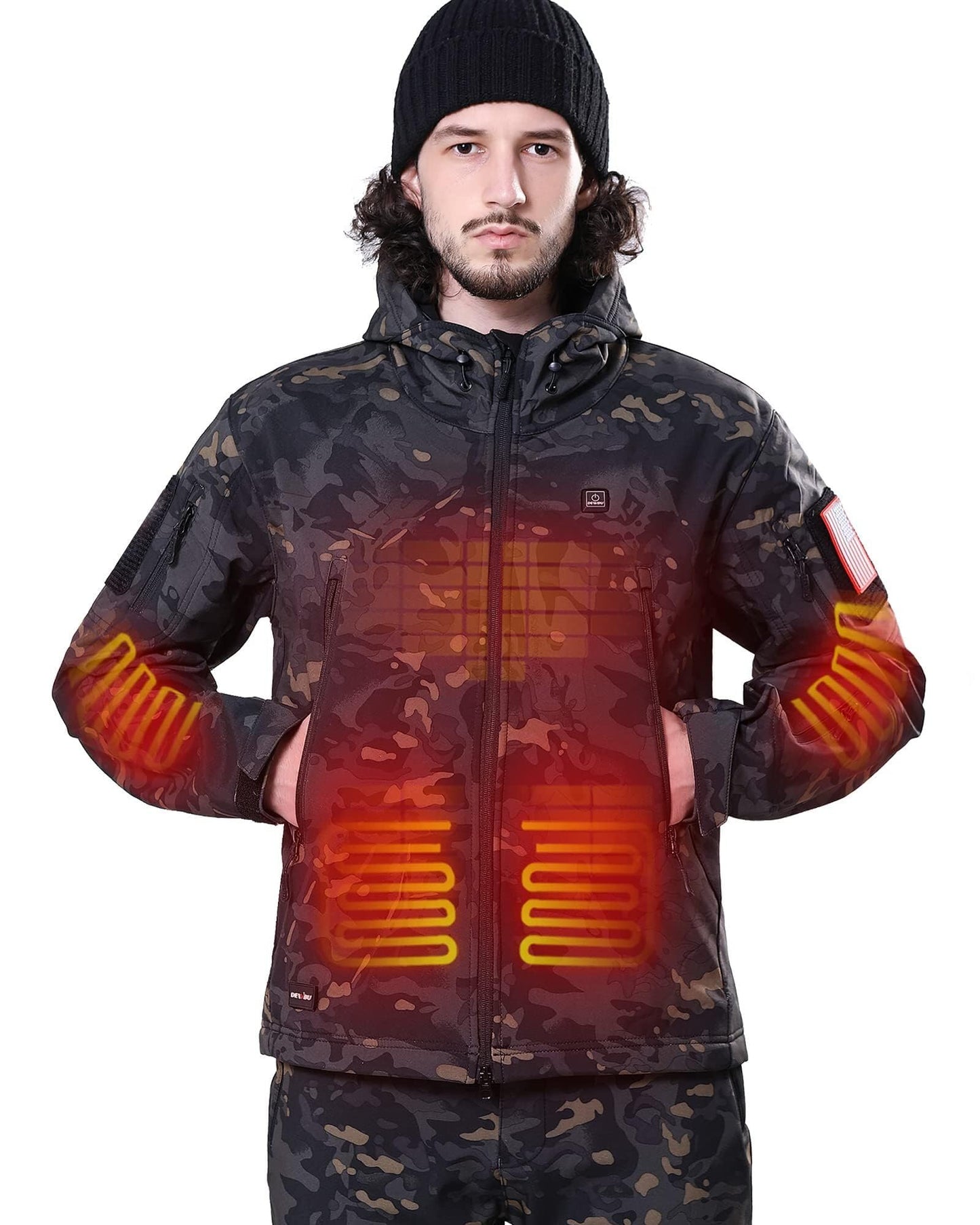 DEWBU Heated Jacket for Men with 12V Battery Pack Winter Outdoor Soft Shell Electric Heating Coat