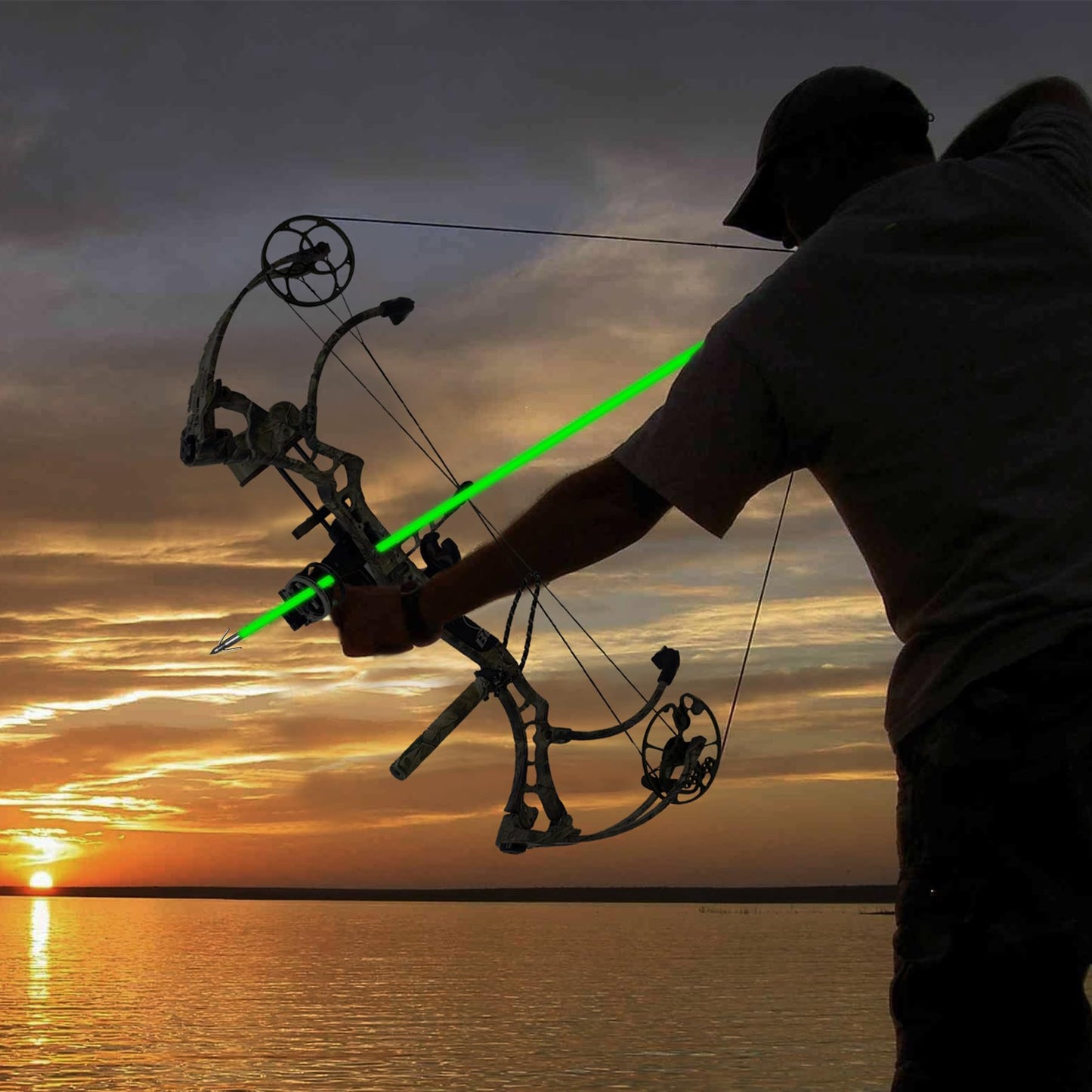 6 Pack 32 inch Bowfishing Arrows with Broadheads and Safty Slides Bow Fishing Arrow Luminous for Compound Bow Recurve Bow Fishing Hunting