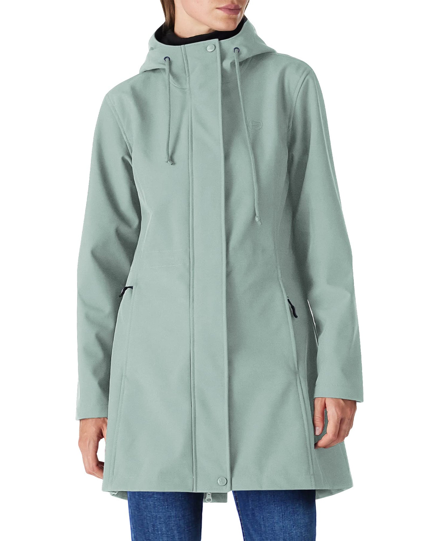 Outdoor Ventures Women's Lightweight Waterproof Fleece Lined Hooded Softshell Rain Jacket, Warm Windbreaker Long Coat