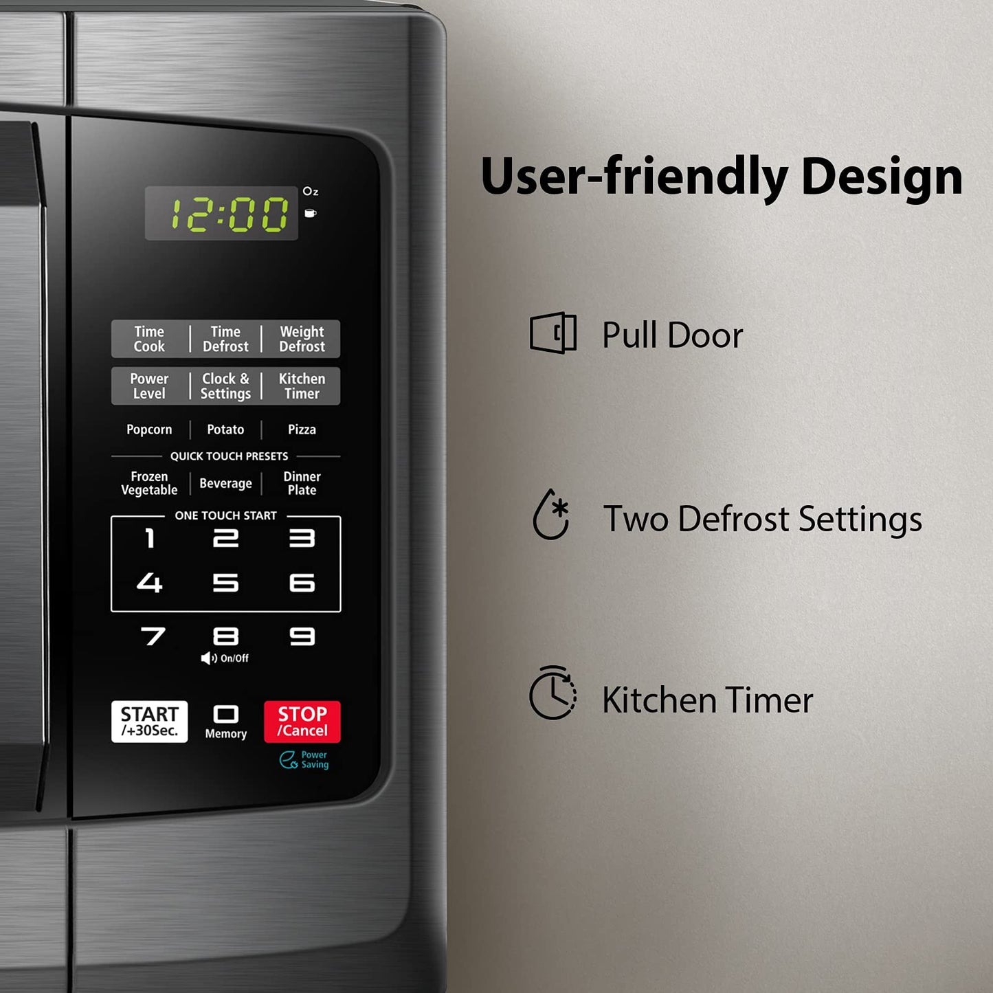 TOSHIBA Small Microwave Oven with 11 Power Levels, Sound On/Off & Eco Mode, Cu Ft, 700W, Black, MM-EM07PA(BK), ChefDefrost-0.7 Cu.Ft