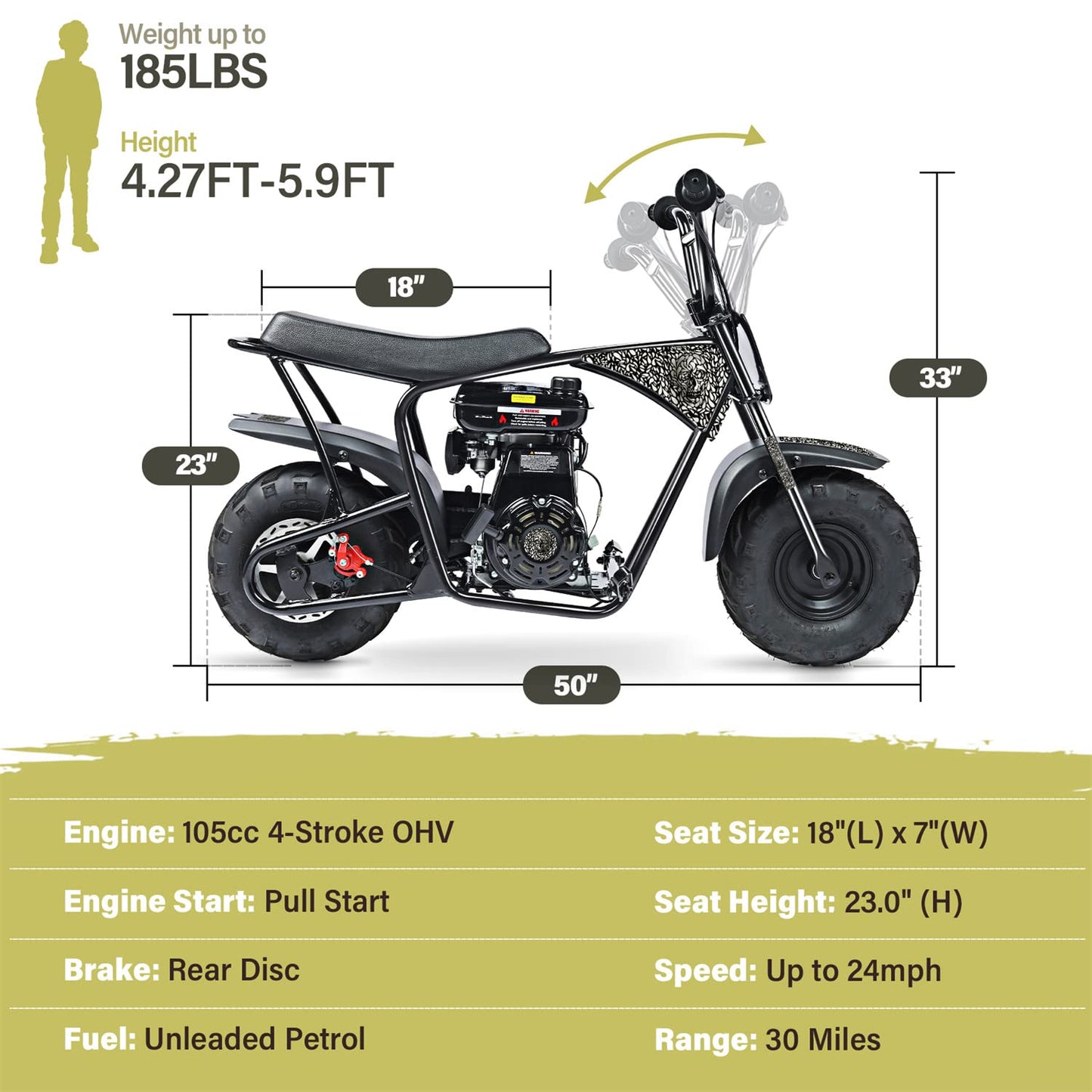 Oryxearth Mini Dirt Bike for Kids, Gas Powered Off Road Pit with Automatic Transmission and Pull Start Kids