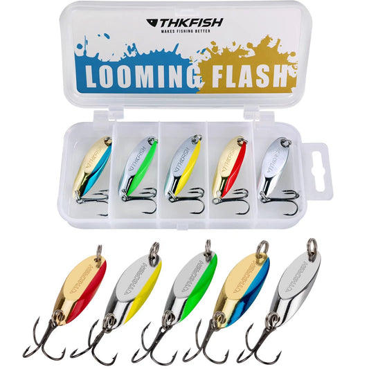 THKFISH Fishing Lures Trout Lures Fishing Spoons Lures for Trout Pike Bass Crappie Walleye 1/8oz 1/5oz 1/4oz 3/8oz 1/2oz 3/4oz 5pcs