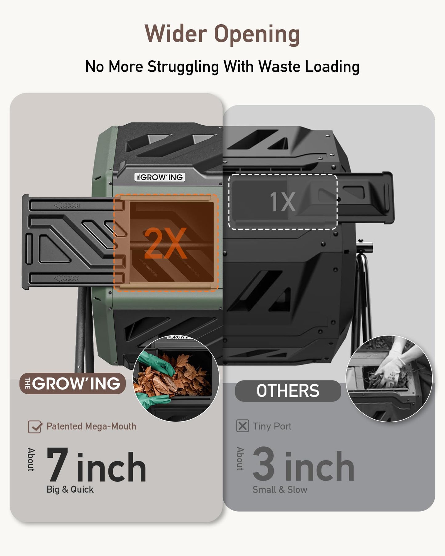 THEGROW'ING Updated 43 Gallon Compost Bin Outdoor, Fast Assemble Tumbling Composter, Dual Chamber Composter Tumbler, Rotating Compost Bin for Outside, Backyard, Garden and Yard, Green