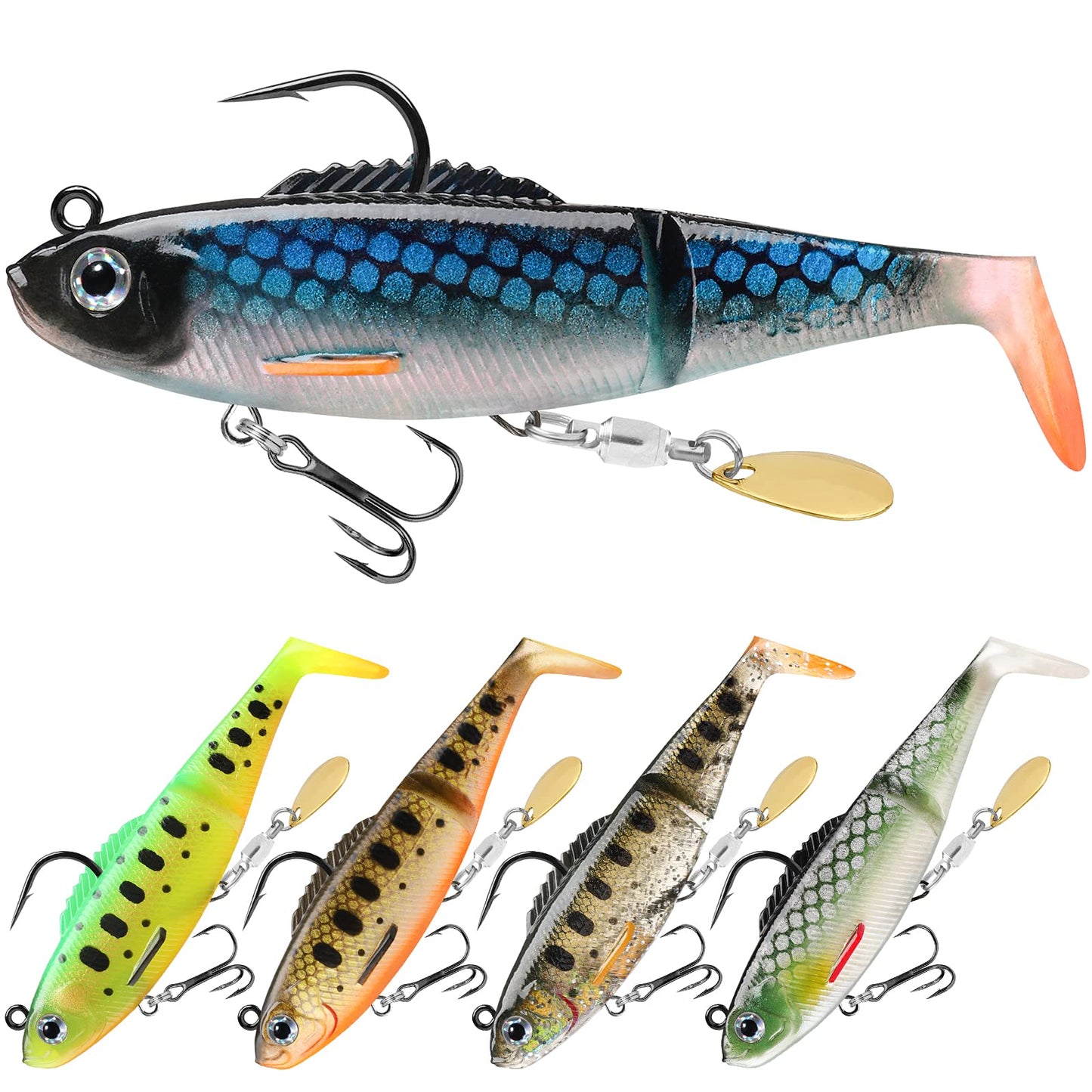 TRUSCEND Easy Catch Pre-Rigged Soft Lures, Vibrating Swim Action, Trembly Sinking Move, Amazing Soft Swimbait for Family Fishing, Well-Made Fishing Lures for Bass Trout Crappie Walleye Pike Redfish