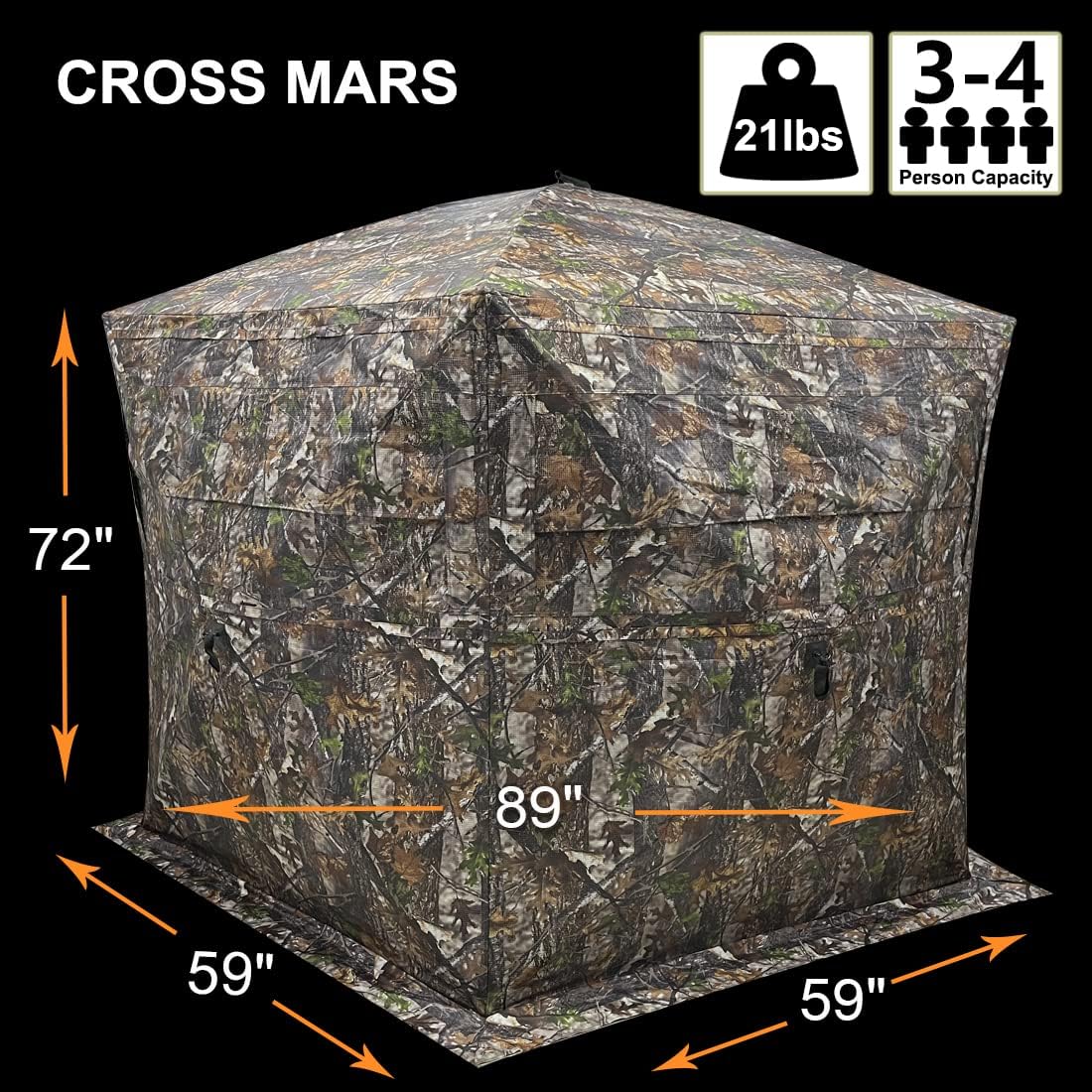 Extra Large Tall 3-4 Person 5-Sided Hunting Blind 288 Degree See Through Ground Camouflage Portable Pop Up Turkey Deer Blinds Tent