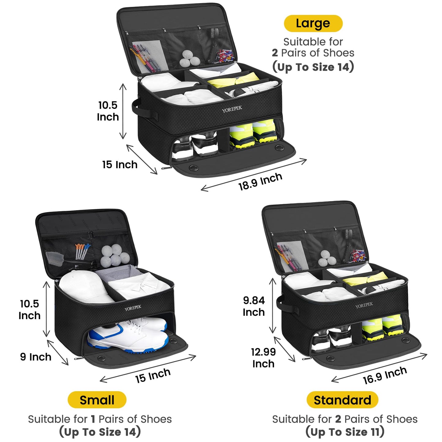 YOREPEK 2 Layer Golf Trunk Organizer, Golf Gifts for Men with Separate Ventilated Compartment for 2 Pair Shoes, Waterproof Car Trunk Locker for Balls, Tees, Clothes, Gloves, Accessories, Golfer gifts
