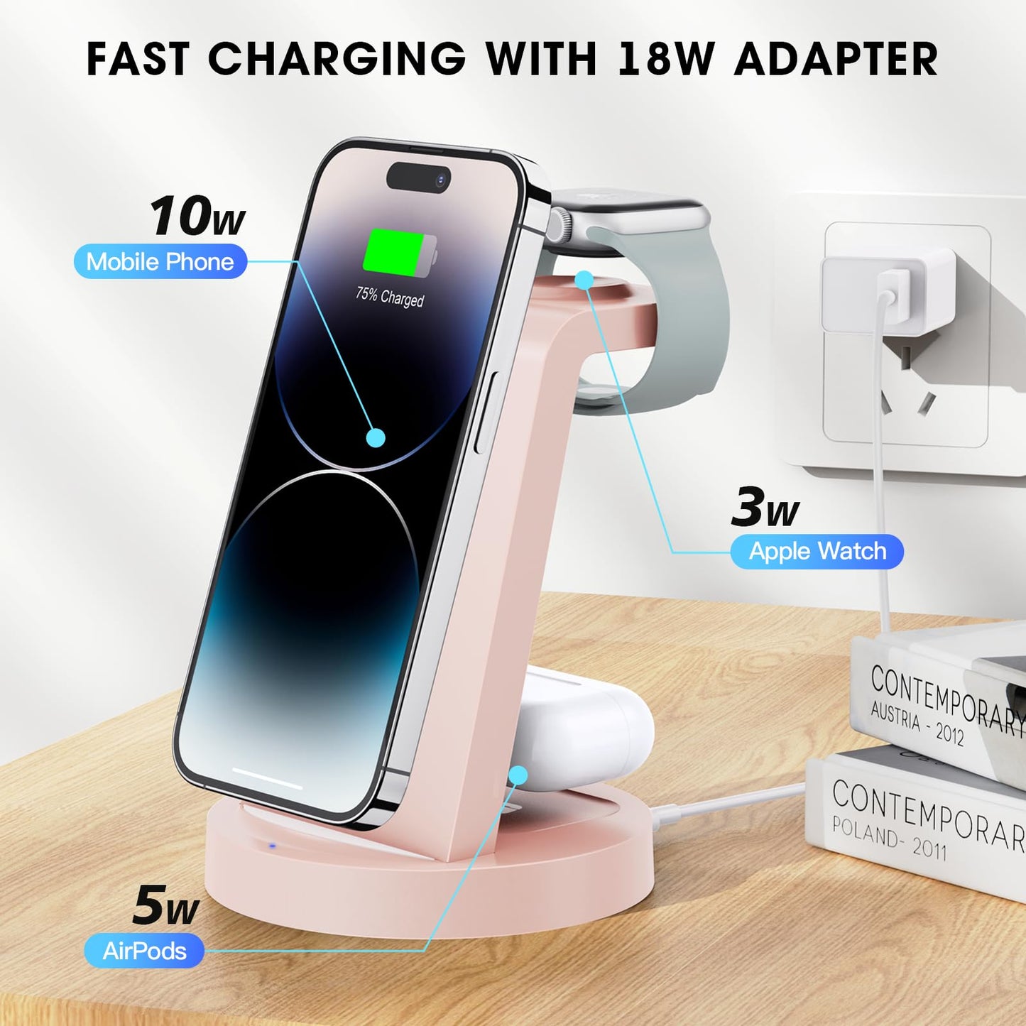 3 in 1 Charging Station for iPhone, Wireless Charger for iPhone 16e 16 15 14 13 12 11 X Pro Max & Apple Watch - Wireless Charging Station for AirPods 4 3 Pro