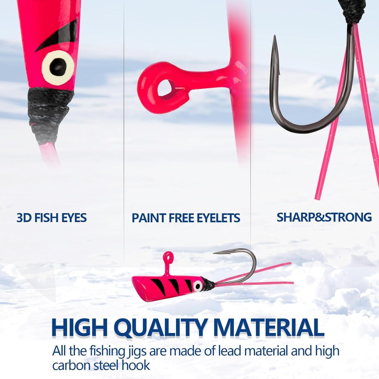 THKFISH Ice Fishing Jigs Kit, Jigs Heads for Ice Fishing Gear, Ice Fishing Lures for Panfish, Crappie, Walleye, Perch, Trout and Bluegill 18/40/70pcs