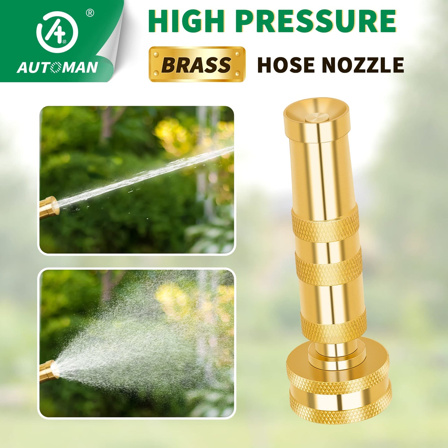 AUTOMAN-Garden-Hose-Nozzle, ABS Water Spray Nozzle with 7 Adjustable Watering Patterns, Slip Resistant for Watering Plants, Lawn& Garden, Washing Cars, Cleaning, Showering Pets & Outdoor Fun.