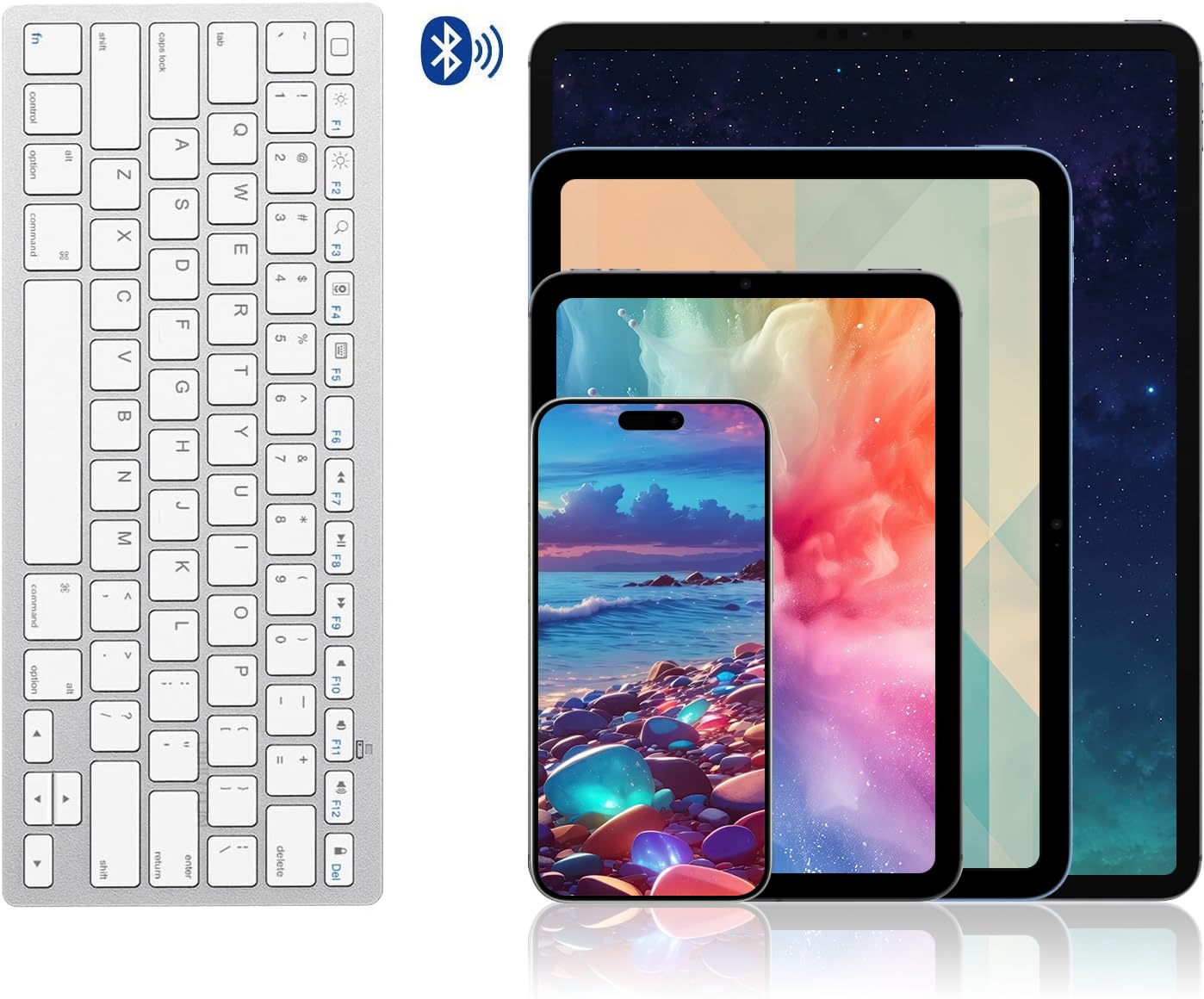 OMOTON Bluetooth Keyboard Compatible with iPad 10th Generation, iPad 10.2 (9th/8th/7th), iPad Pro 13/12.9/11 inch, iPad Air/Mini and More Bluetooth Enabled Devices, White