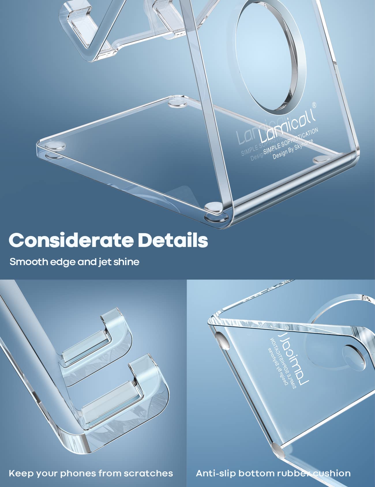 Lamicall Cell Phone Stand, Desk Accessories - Clear Office Cell Phone Holder, Acrylic Phone Stand, Desktop, Acrylic Office Desk Accessories, Office Decor, Suitable for iPhone, 4-8'' Phone