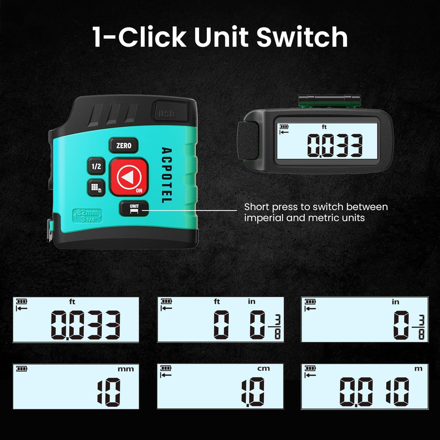 Digital Tape Measure 2 in 1, 16FT with Display, Smart Tape Measure, Area Volume Measuring Pythagorean Mode, Waterproof and Rechargeable,1/2 Self Centering, 20 Groups Historical Memory