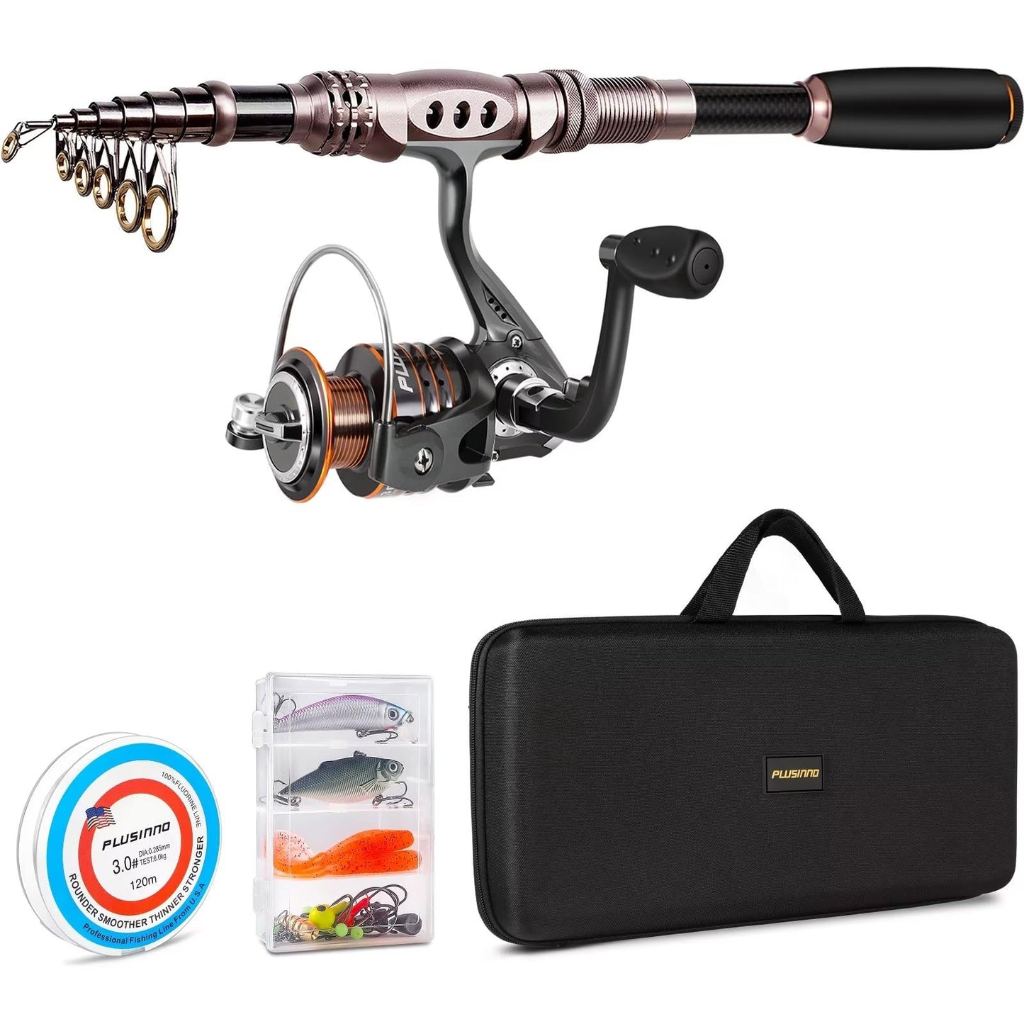 PLUSINNO Fishing Rod and Reel Combos Carbon Fiber Telescopic Fishing Pole with Reel Combo Sea Saltwater Freshwater Kit Fishing Rod Kit