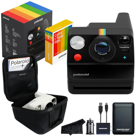 Polaroid Now+ 3rd Generation I-Type Instant Film Camera, Black - Bluetooth Connected App Controlled with 16 Color Film Photos, Signature Series EVA Hardcase Case and Power Bundle