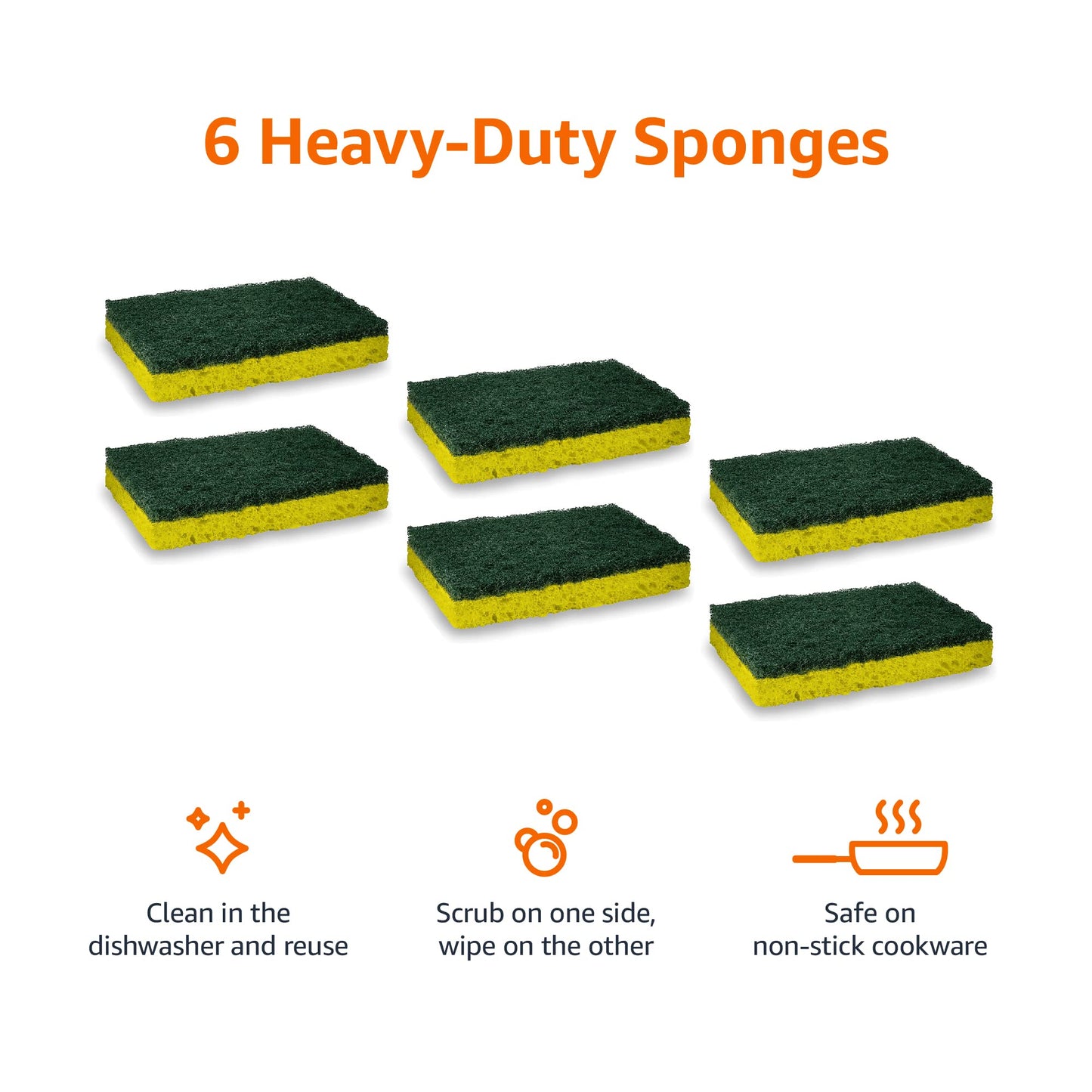 Amazon Basics Cleaning Sponges, Multipurpose, Heavy Duty Scrub Sponges, Yellow/Green, 6-Pack