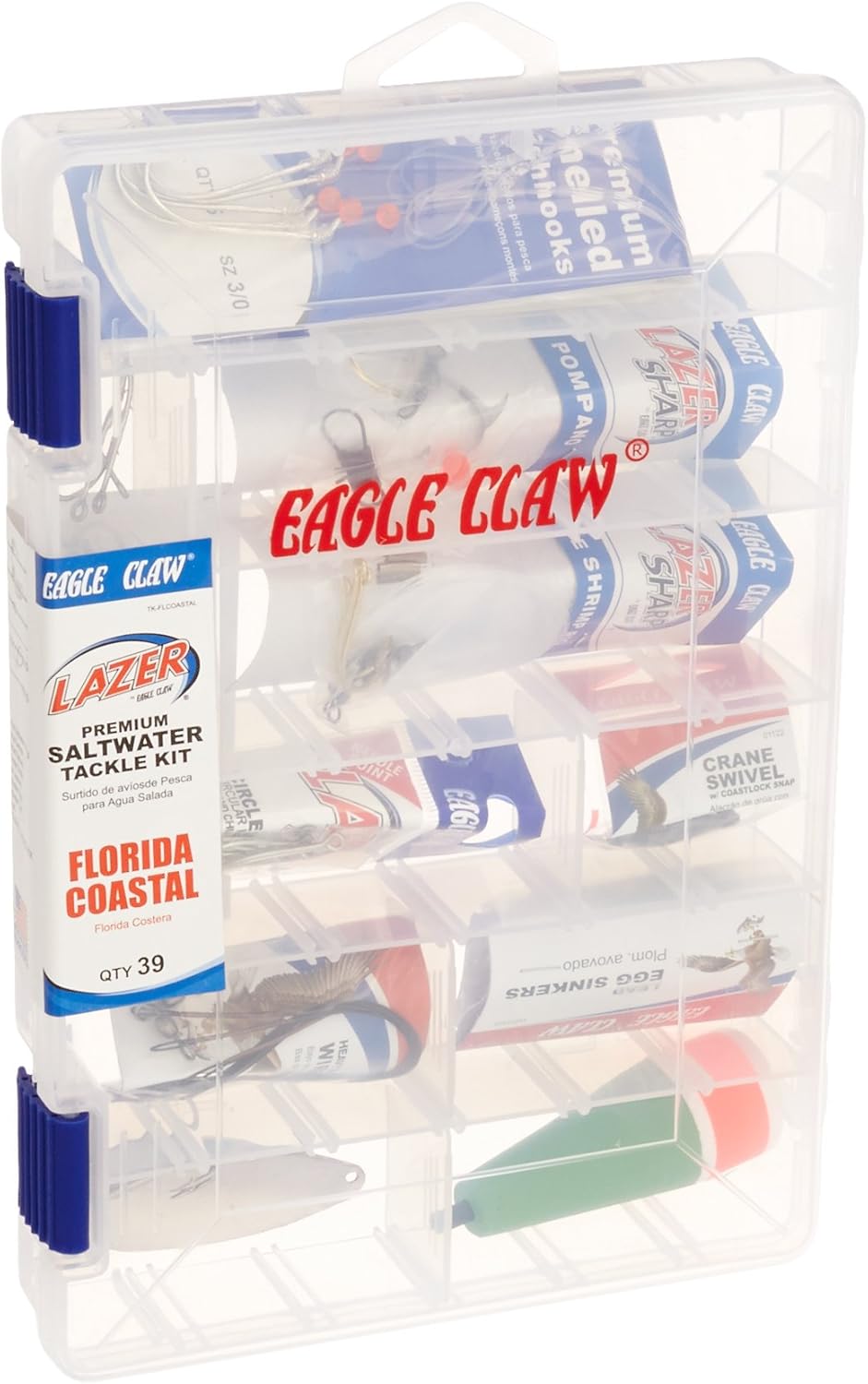 Lazer Sharp EAGLE CLAW LAZER SHARP FLORIDA COASTAL SALTWATER TACKLE KIT, 39 PIECES, CONTAINS ASSORTED SALTWATER HOOKS, SINKERS AND TACKLE FOR FISHING INSHORE AND COASTAL FLORIDA SPECIES