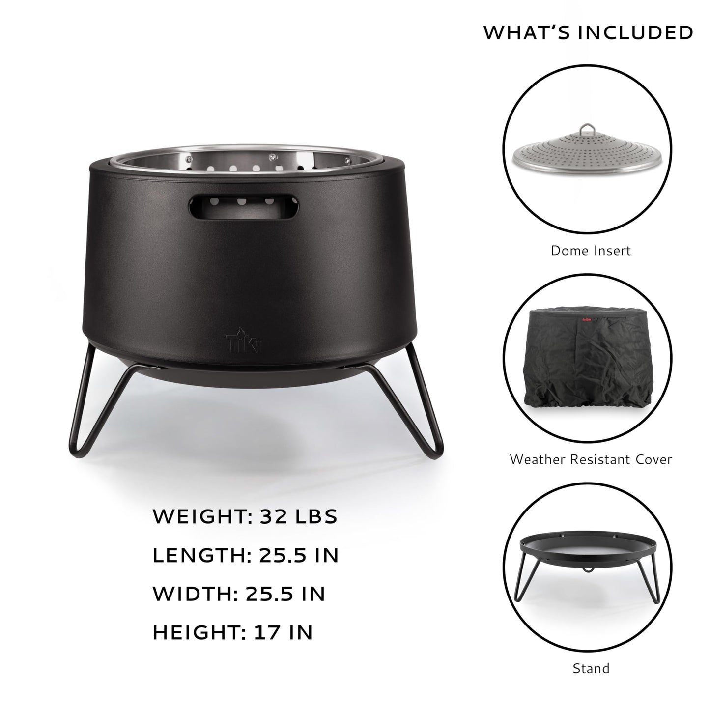 25-Inch Smokeless Patio Fire Pit, Wood Burning with Removable Ash Pan & Weather-Resistant Cover, Modern Black Design – Ideal Outdoor Smokeless Fire Pit for Backyard & Patio