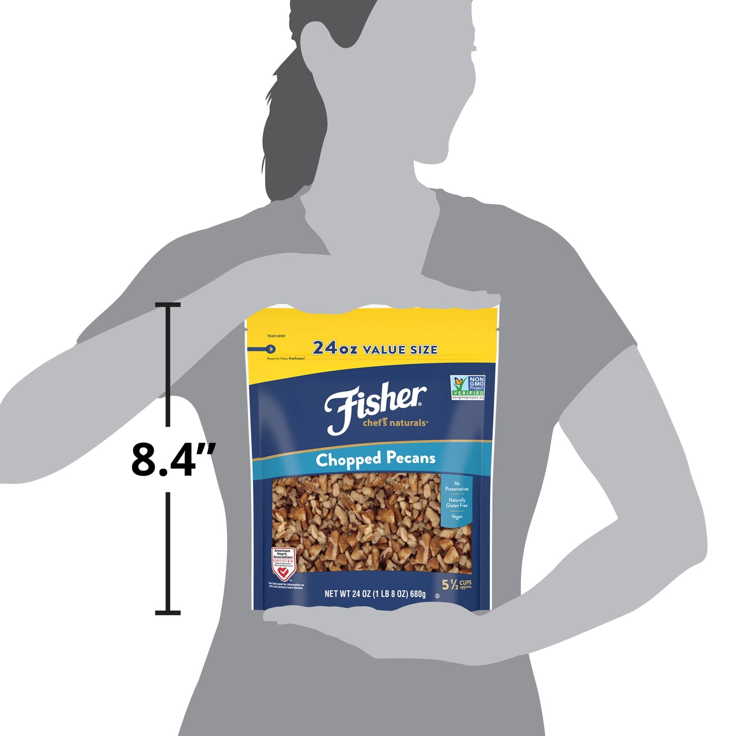Fisher Chef's Naturals Pecan Halves 24 oz Resealable Bag, Unsalted Raw Nuts for Cooking, Baking & Snacking, Healthy Snacks for Adults, Vegan Protein, Keto Snack, Gluten Free Raw Pecans Halves