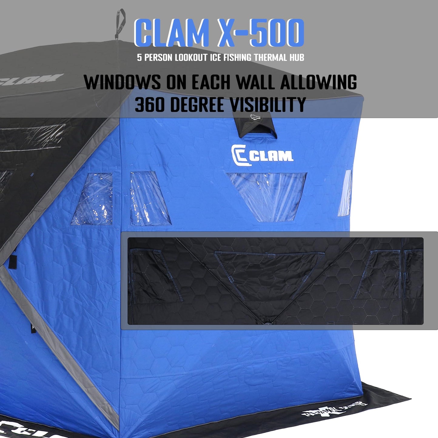 CLAM Portable Fishing Angler Thermal Hub Shelter Tent with Anchor Straps, Carrying Bag