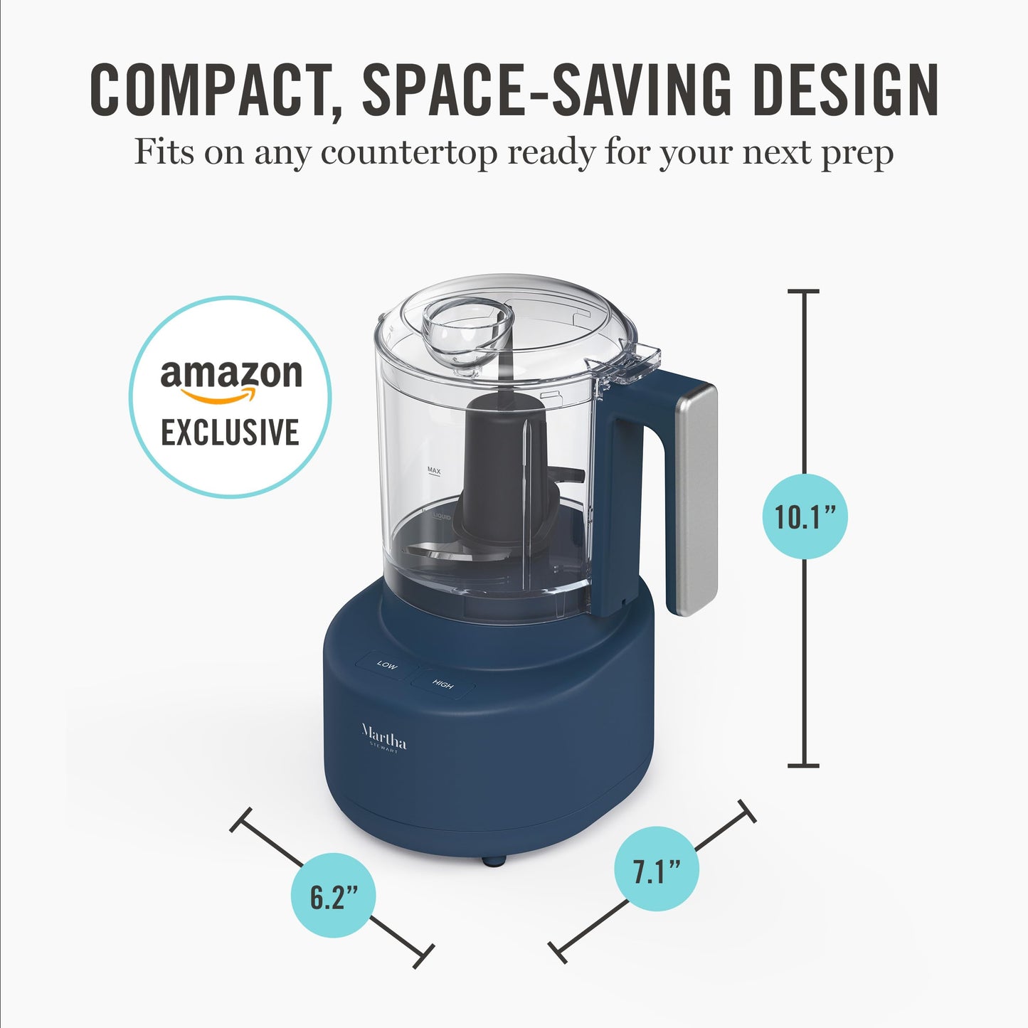 Martha Stewart 3 Cup Electric Food Chopper, Vegetable & Herb Mini Food Processor, 24oz BPA-Free Bowl, Stainless Steel Blades, Pour Spout, Dicing, Mincing, Chop & Puree, Dishwasher Safe, Caviar