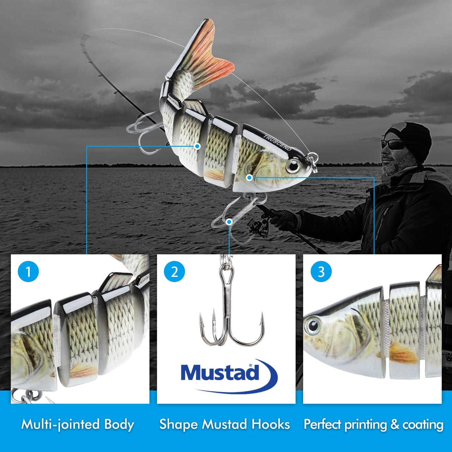 TRUSCEND Swimmax for Saltwater and Freshwater, Realistic Fishing Lures for Bass Trout Crappie Walleye Pike Bluegill Salmon, Swimbait for Bass Fishing, Amazing Fishing Gear Gifts for Family Fishing