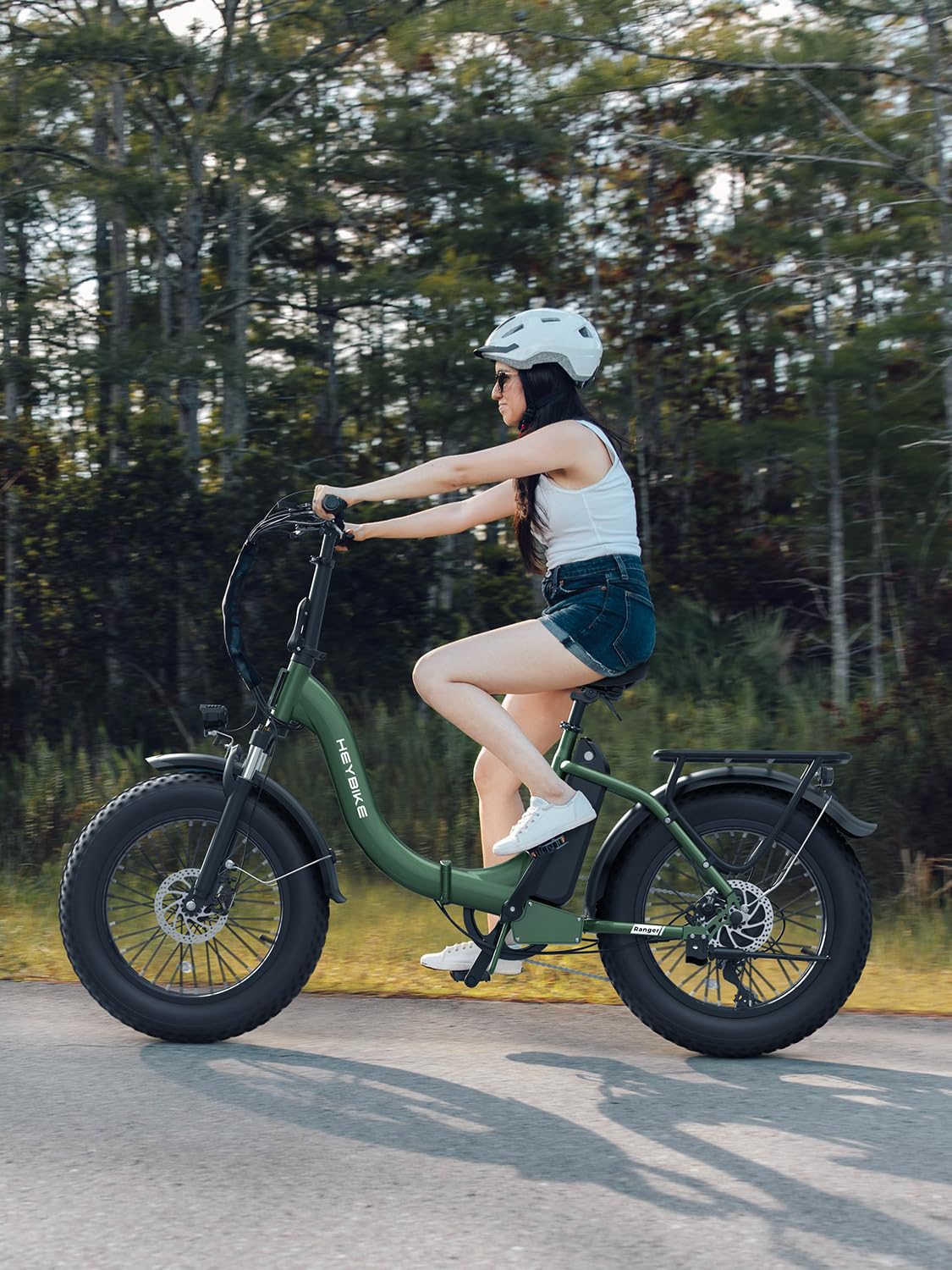 Heybike Ranger Electric Bike for Adults, Peak 1400W Upgraded Motor Ebike, 28MPH [20" Fat Tire All-Terrain] 600Wh Removable Battery Folding Step-Thru E Bike with Front Suspension