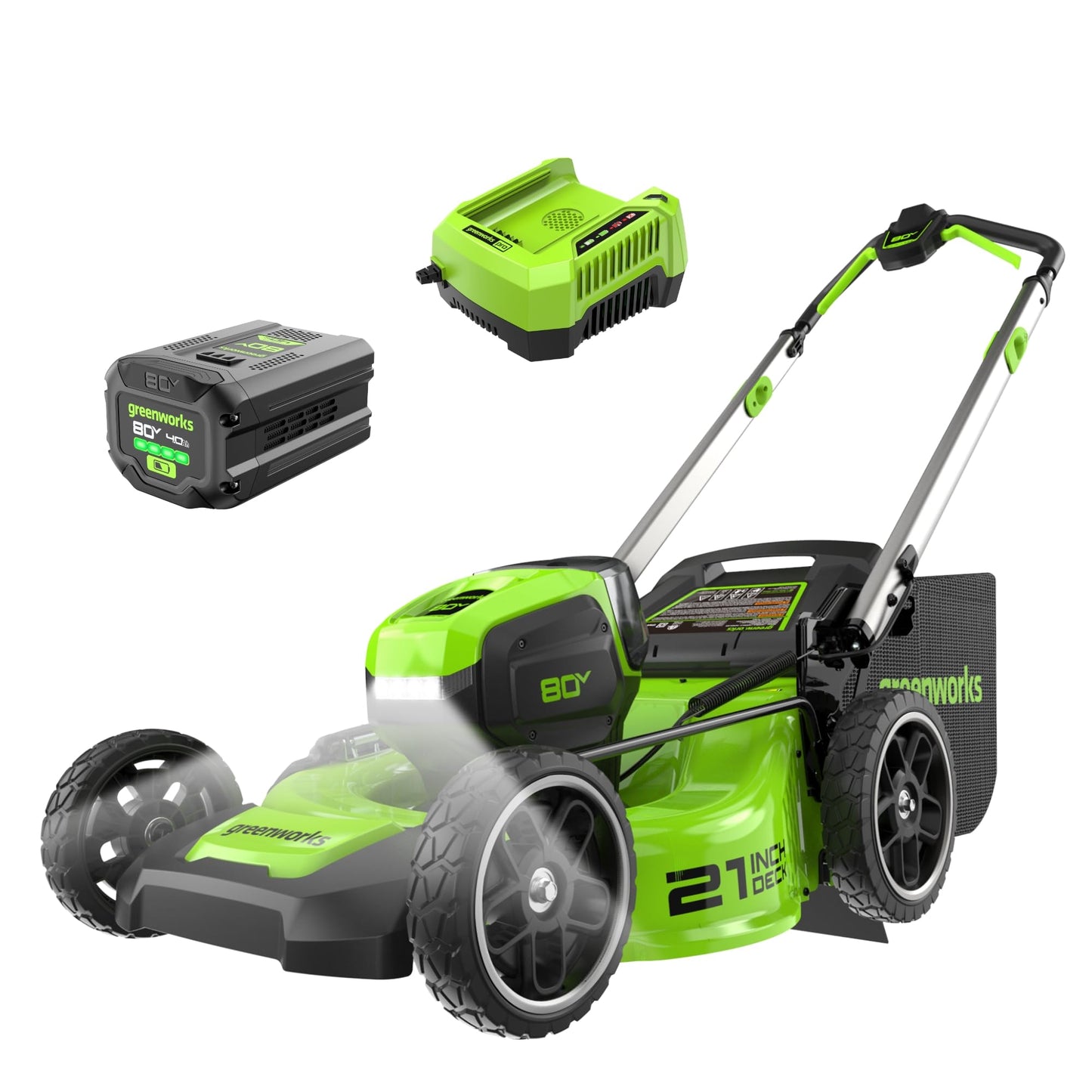 Greenworks 80V 21" Brushless Cordless (Push) Lawn Mower (75+ Compatible Tools), (2) 2.0Ah Batteries and 30 Minute Rapid Charger Included