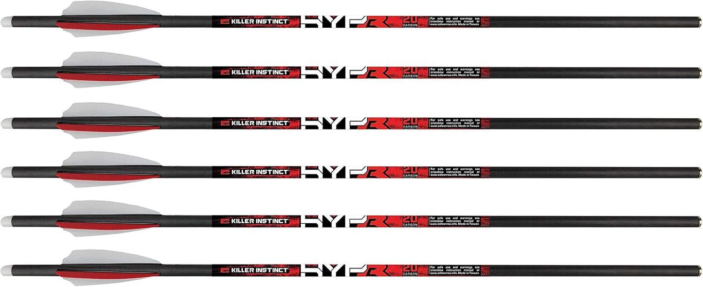 Killer Instinct Hypr Crossbow Bolts 20 inch (6 Pack). Measuring 290 Grains Without a tip, Use Your 100-150 Grain Field Tip or Broadhead to Pack Devastating Kinetic Energy for That Deadly Blow!