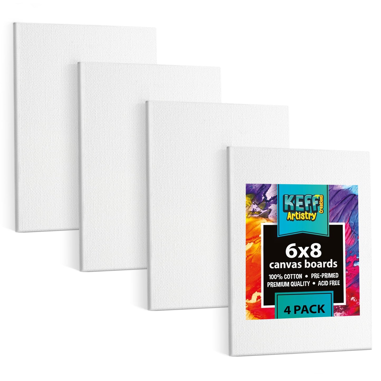 KEFF 24-Pack Bulk Canvas for Painting, 6 of 5x7, 8x10, 9x12, 11x14 Canvas Boards for Painting, Art Supplies for Adults & Kids - 100% Cotton Primed Painting Canvas for Acrylic, Oil, Watercolor, Tempera