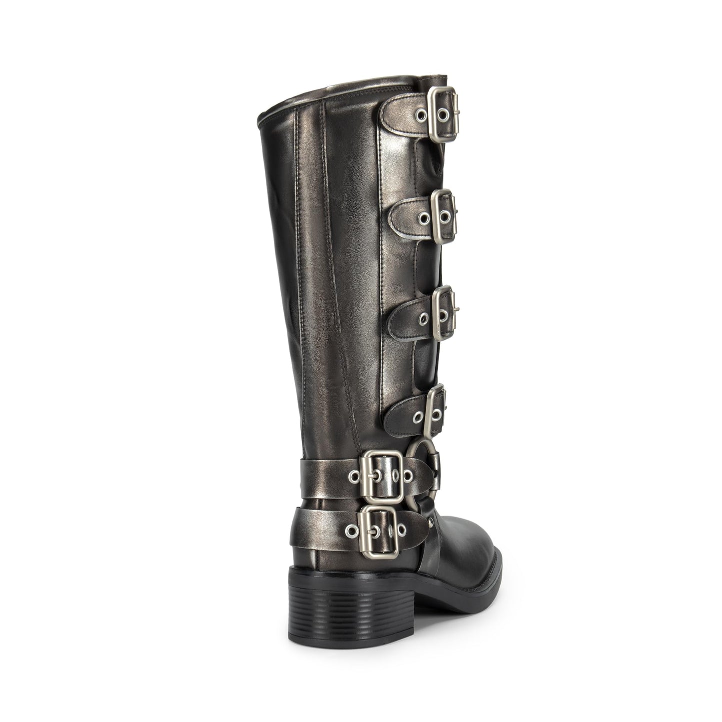 DREAM PAIRS Women's Knee High Riding Boots Slip On Motorcycle Boots Square Toe Chunky Heel Fashion Buckles Biker Boots