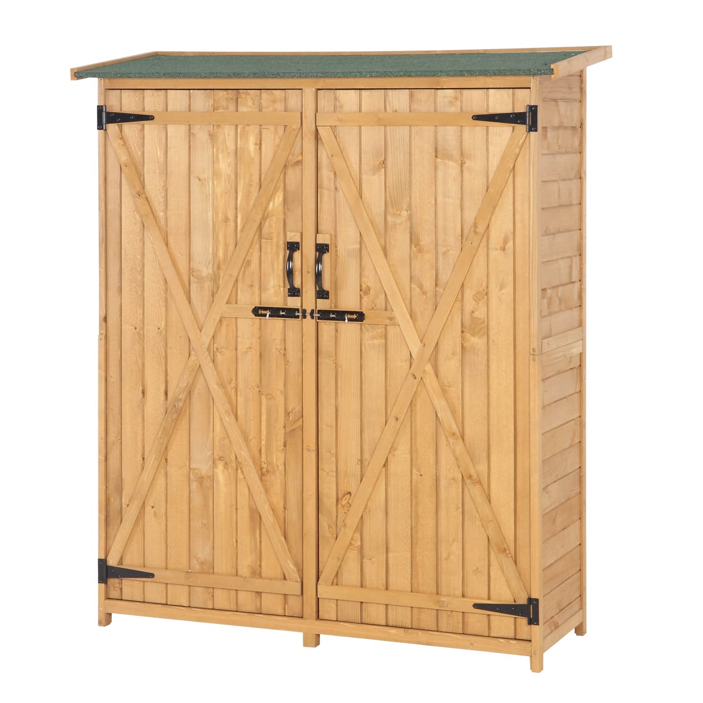 VINGLI Upgraded Outdoor Wooden Storage Shed, Extra Large Garden Shed Outside Tool Cabinet with 2 Safety Latches, Patio Storage Organizer for Garden Yard Lawn Equipment, Teak