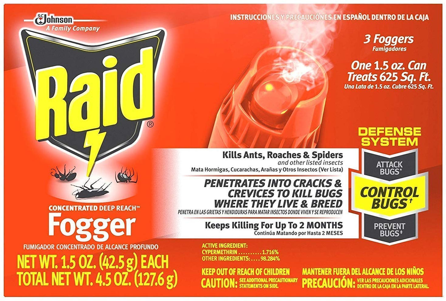 Raid® Concentrated Deep Reach Fogger, 1.5 oz, 3 Cans ( Pack of 3)