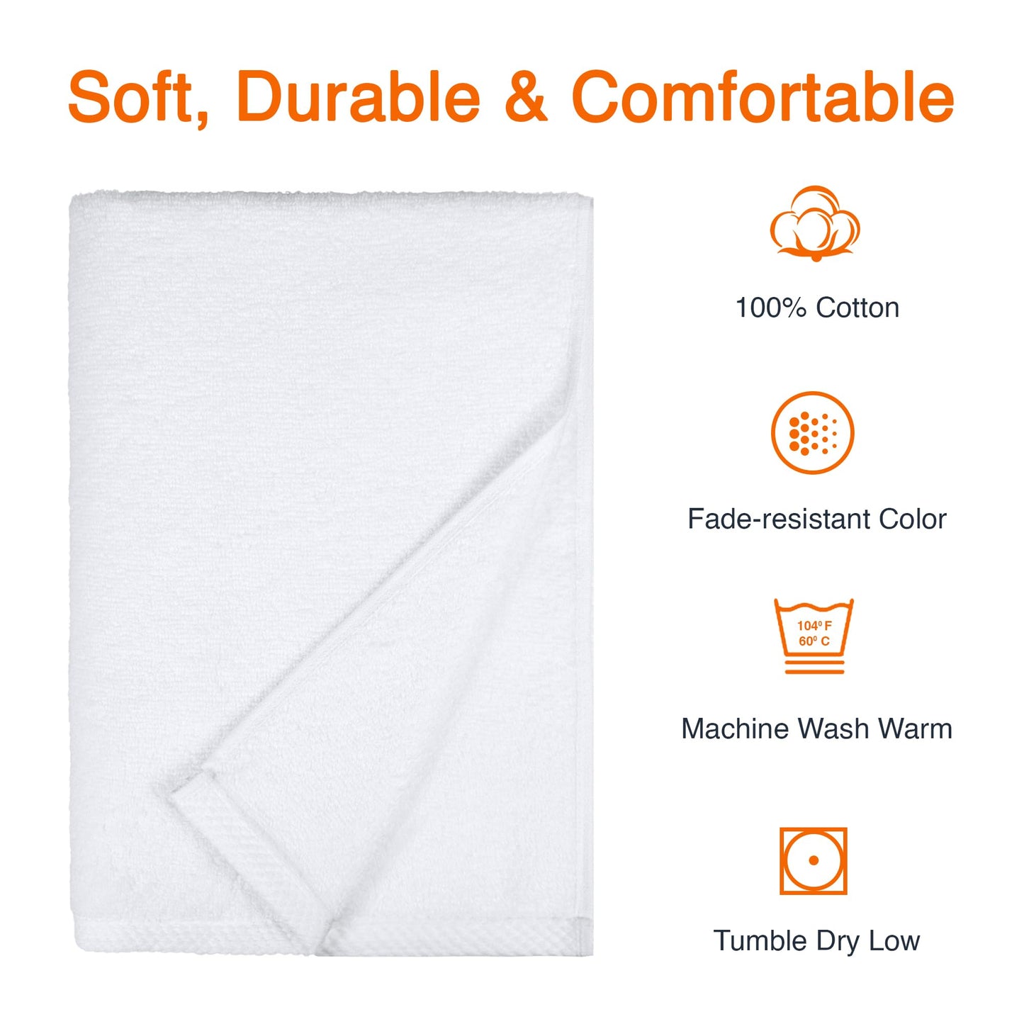 Amazon Basics 2-Piece Quick-Dry Oversize Bath Towel, 100% Cotton, 54" x 30", White