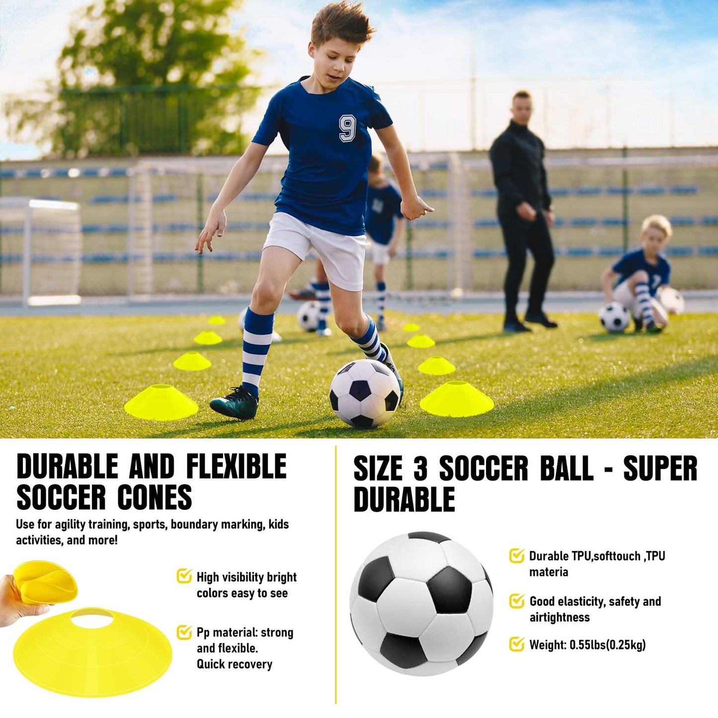 Soccer Goal, Kids Soccer Goals for Backyard Set, 2 Pack of 4x3 ft Portable Pop Up Soccer Net with Soccer Ball, Cones, Complete Training Equipment for Youth, Toddler Outdoor Sports Games