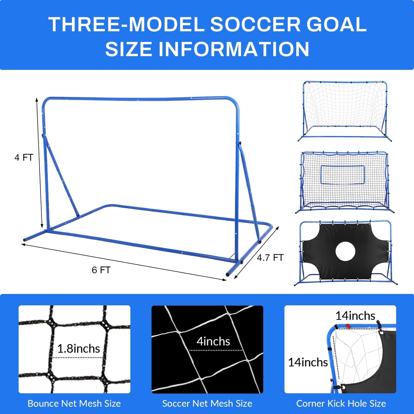 FAHKNS Three Modes of Soccer Goal(6x4ft), Target Net and Rebound Net, Precision Training, Tear-Resistant, Corner Kick Training, Suitable for Children and Teenagers Control