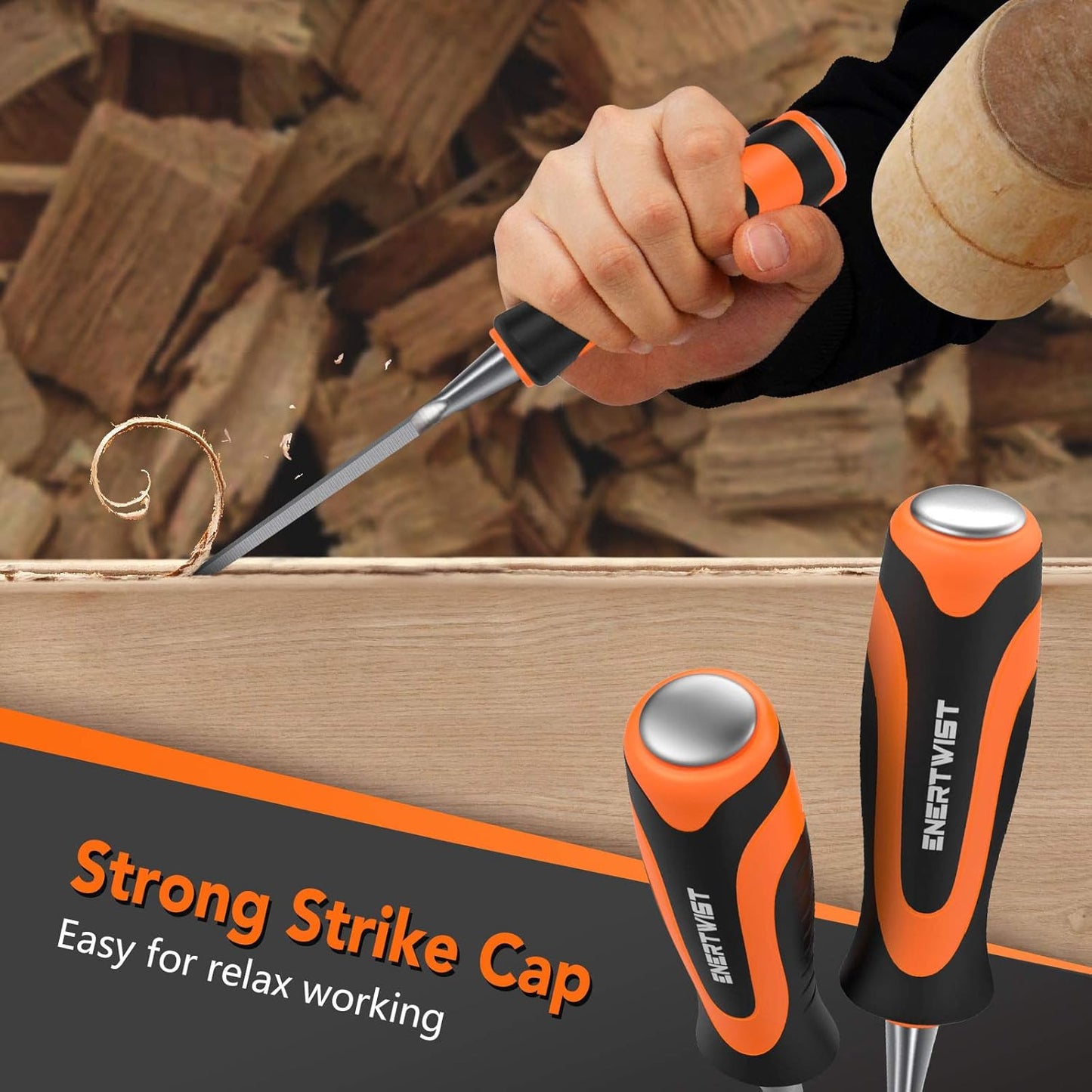ENERTWIST 13pcs Wood Chisel Set, Premium Woodworking Chisel Sets w/ 8 CRV Construction Wood Chisels, 1 Sharpening Stone, 1 Honing Guide, 2 Carpenter Pencils, 1 Sharpener for Wood Carving in Hard Case